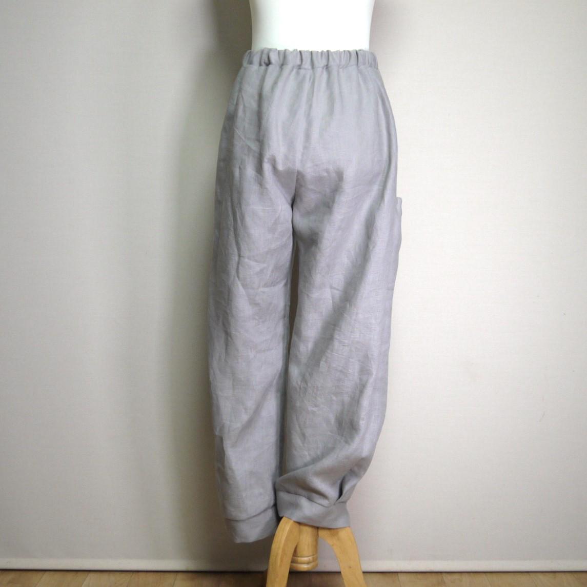 カラーリネン◆サイドポケットパンツ　ワイドロング◆グレージュ◆フリーサイズ（中厚、リネン100％） | 6枚目