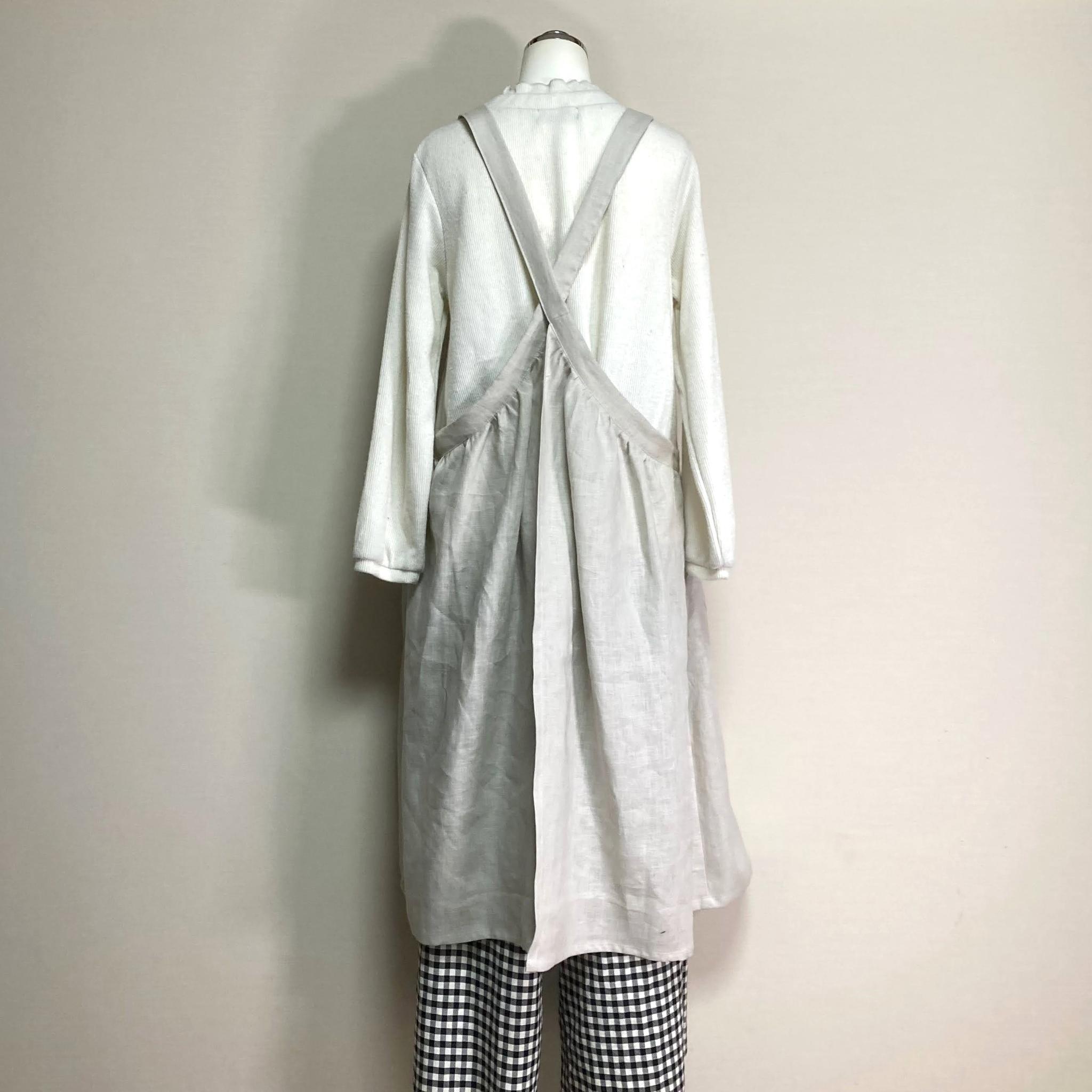 カラーリネン◆ギャザーエプロンワンピース◆ナチュラル◆フリーサイズ（中厚、リネン100％） | 6枚目