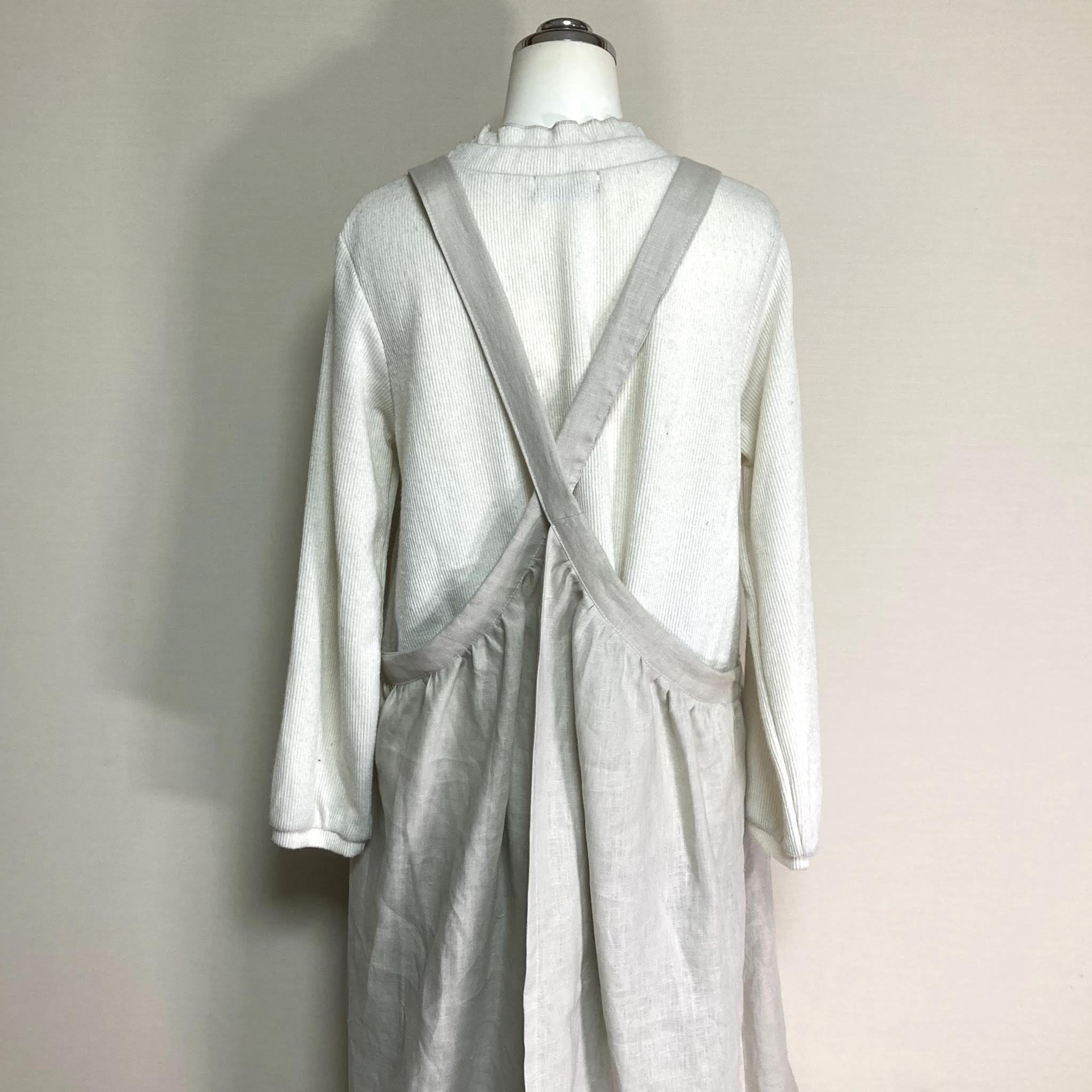 カラーリネン◆ギャザーエプロンワンピース◆ナチュラル◆フリーサイズ（中厚、リネン100％） | 8枚目