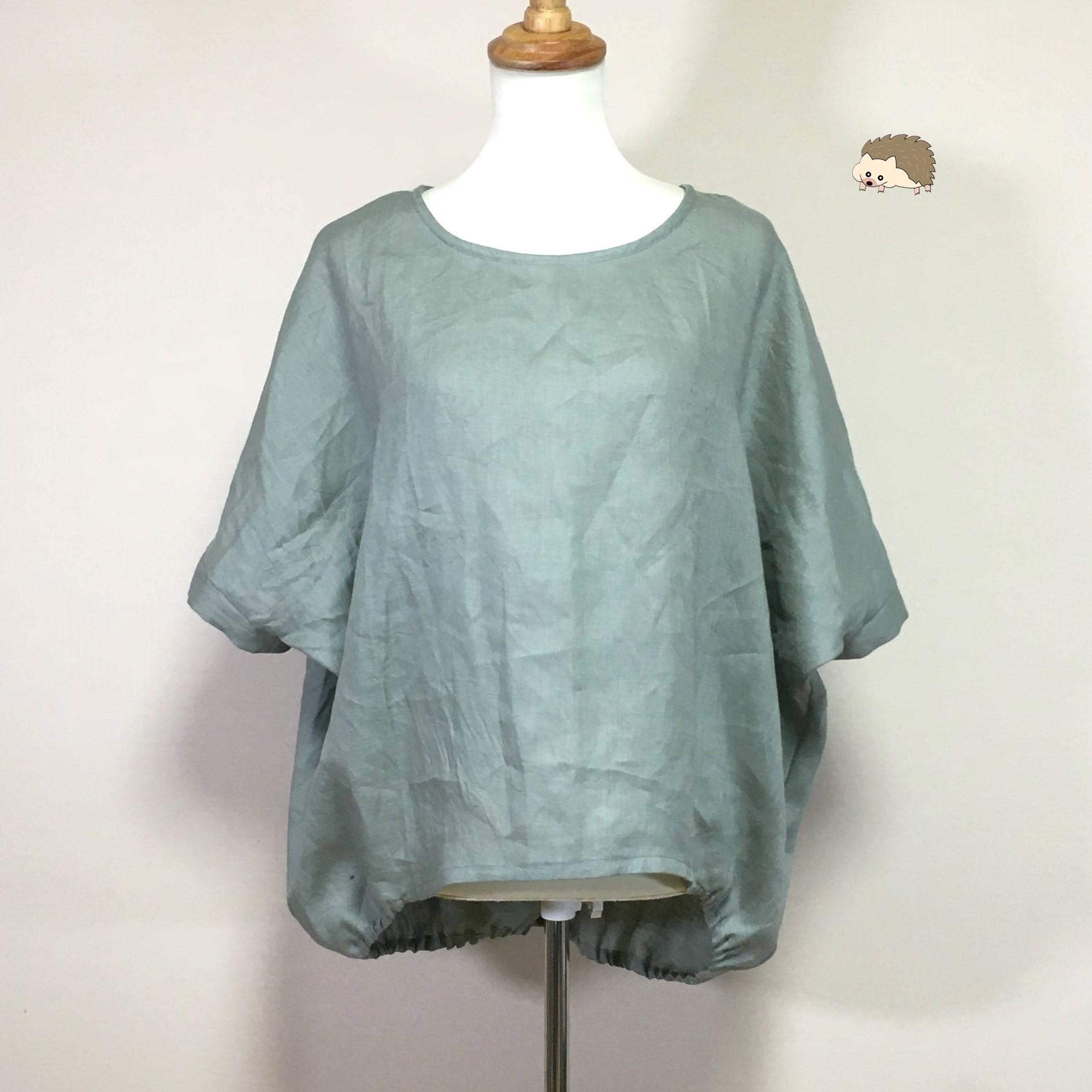 カラーリネン◆バルーンプルオーバー◆オールドグラス◆フリーサイズ（中厚、リネン100％）