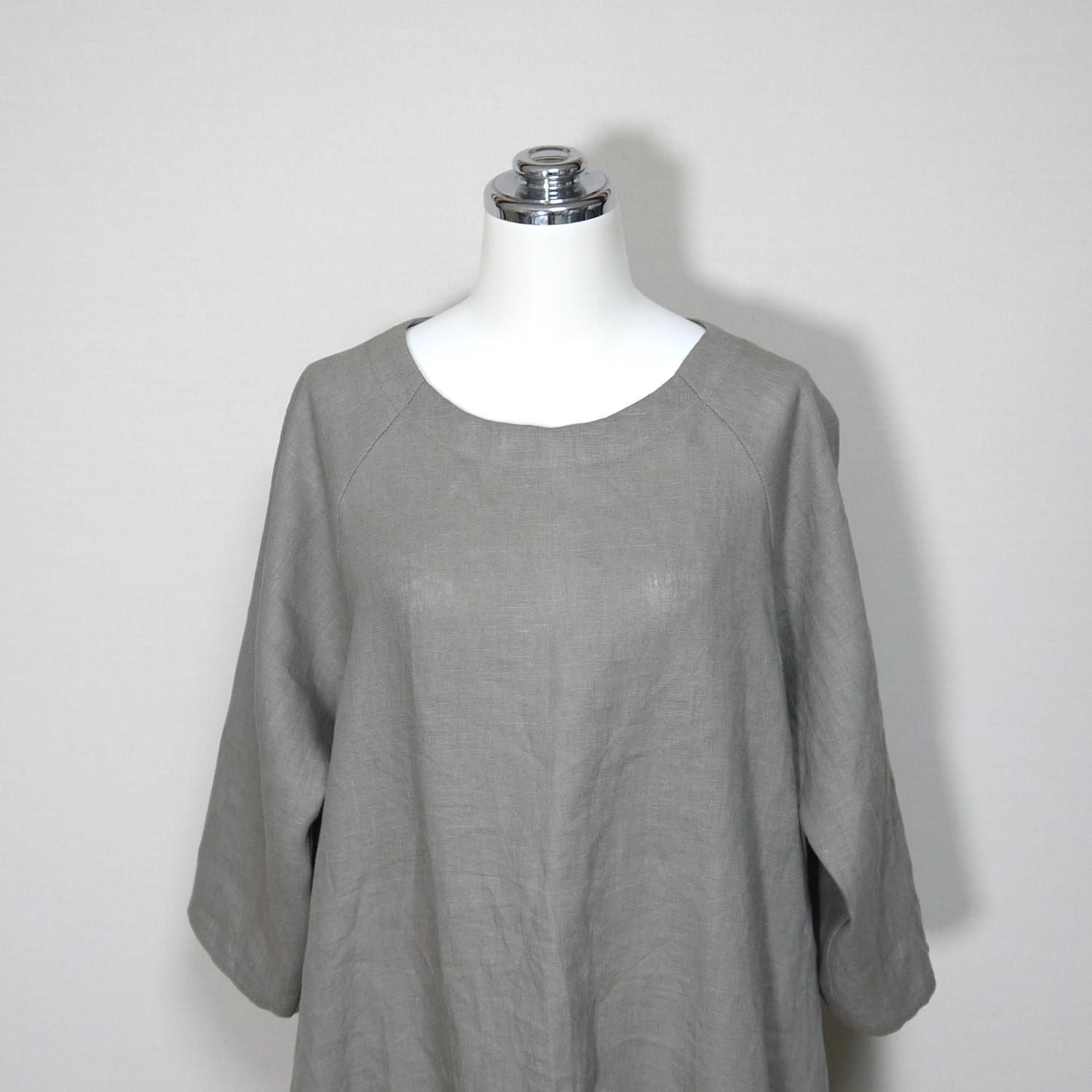 カラーリネン◆DONラグランワンピース　七分袖◆オールドカーキ◆M・Ⅼ・LL（中厚、リネン100％） | 3枚目