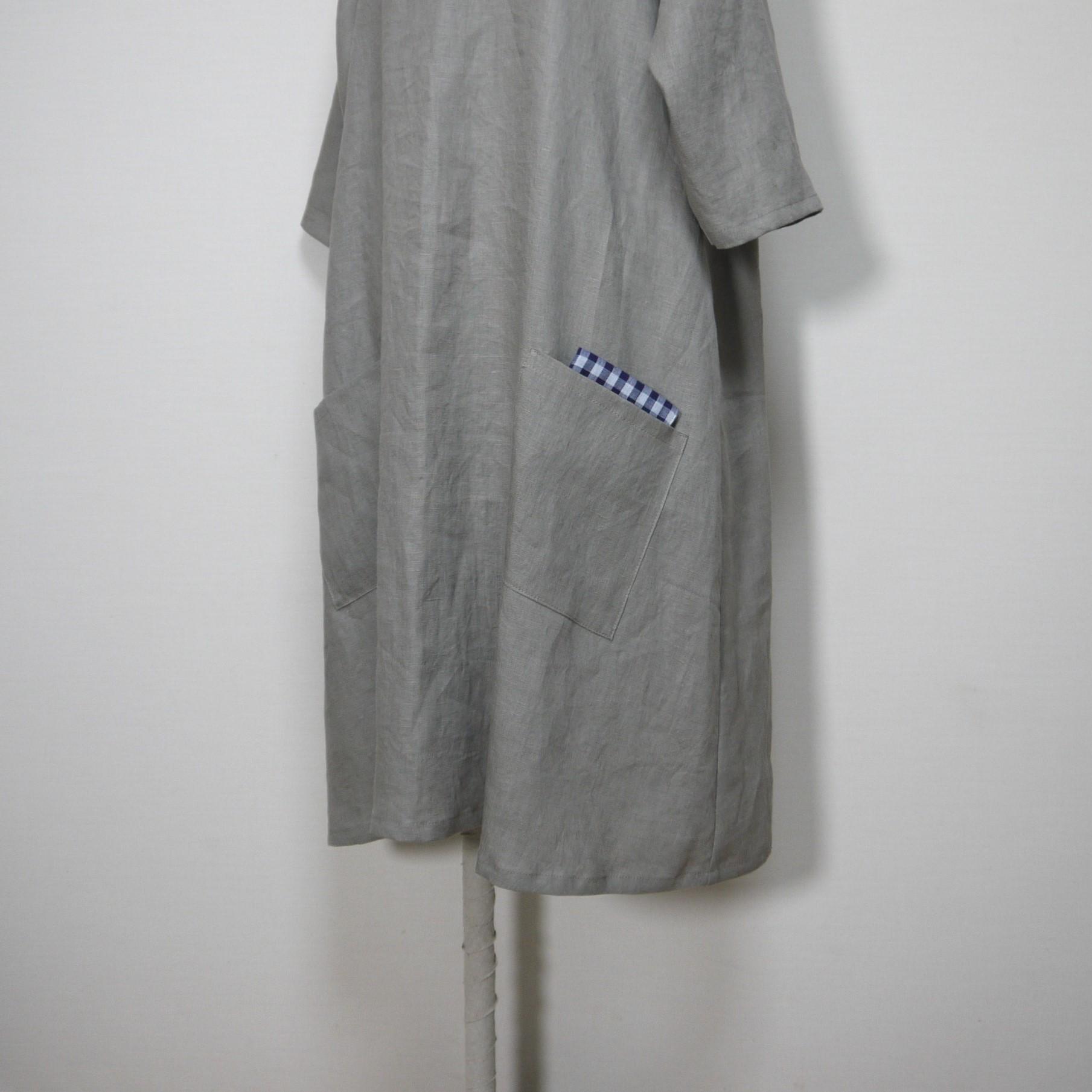 カラーリネン◆DONラグランワンピース　七分袖◆オールドカーキ◆M・Ⅼ・LL（中厚、リネン100％） | 4枚目