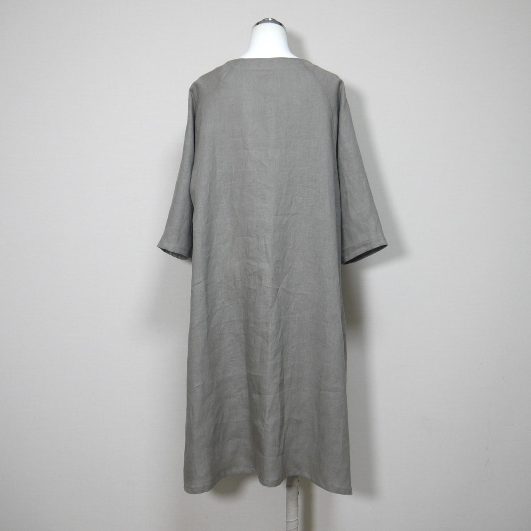 カラーリネン◆DONラグランワンピース　七分袖◆オールドカーキ◆M・Ⅼ・LL（中厚、リネン100％） | 7枚目