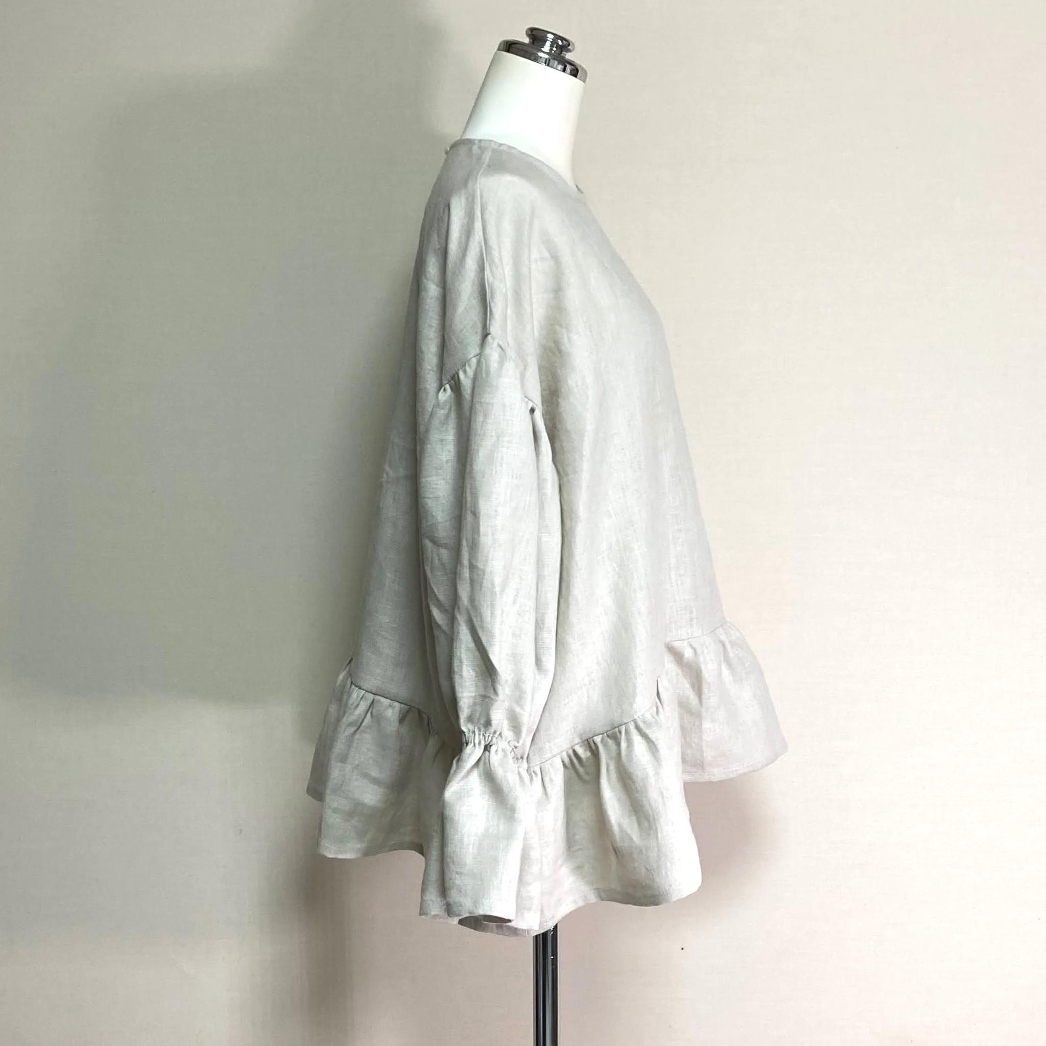 カラーリネン◆アンダーフリルのキャンディブラウス◆ナチュラル◆フリーサイズ（中厚、リネン100％） | 5枚目