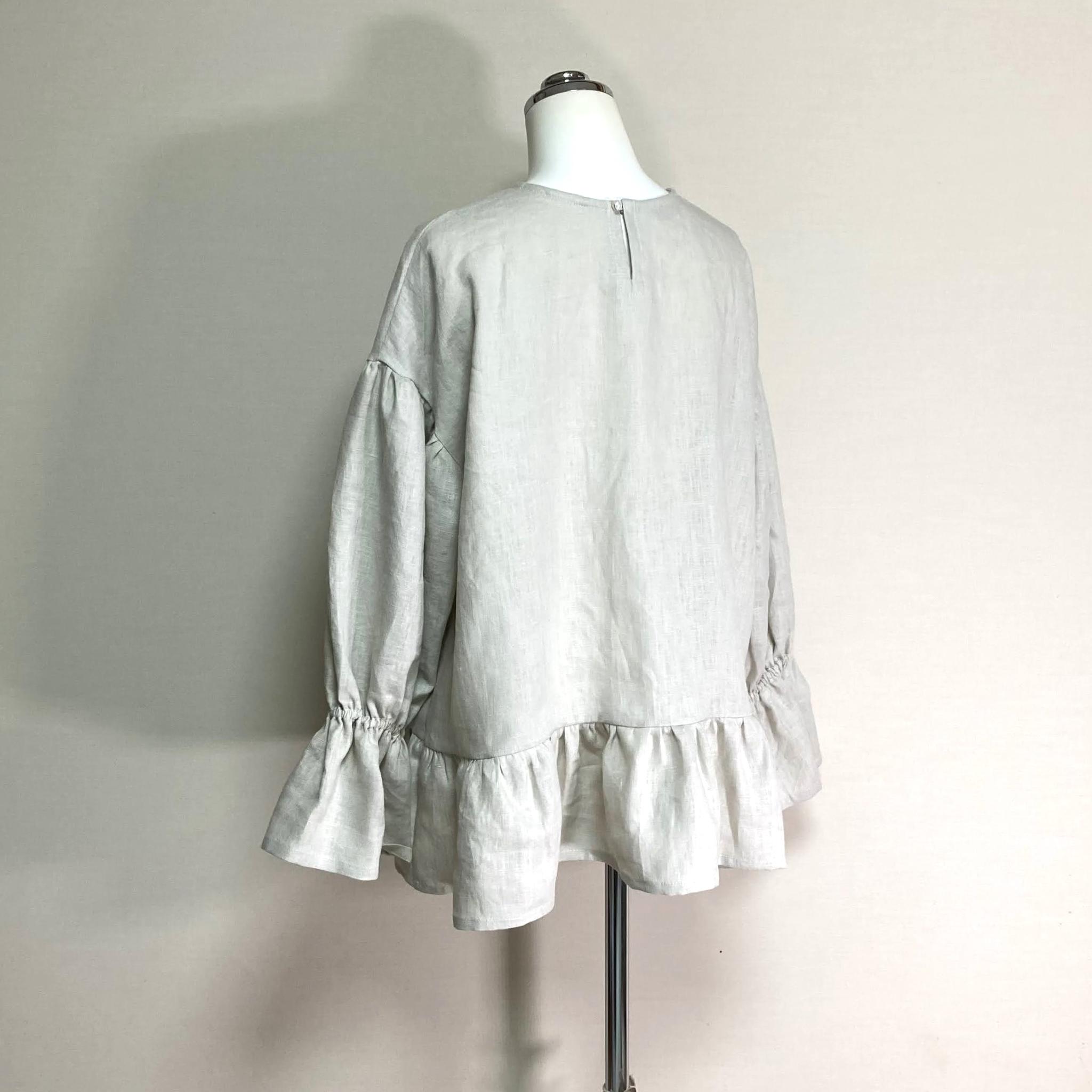 カラーリネン◆アンダーフリルのキャンディブラウス◆ナチュラル◆フリーサイズ（中厚、リネン100％） | 6枚目