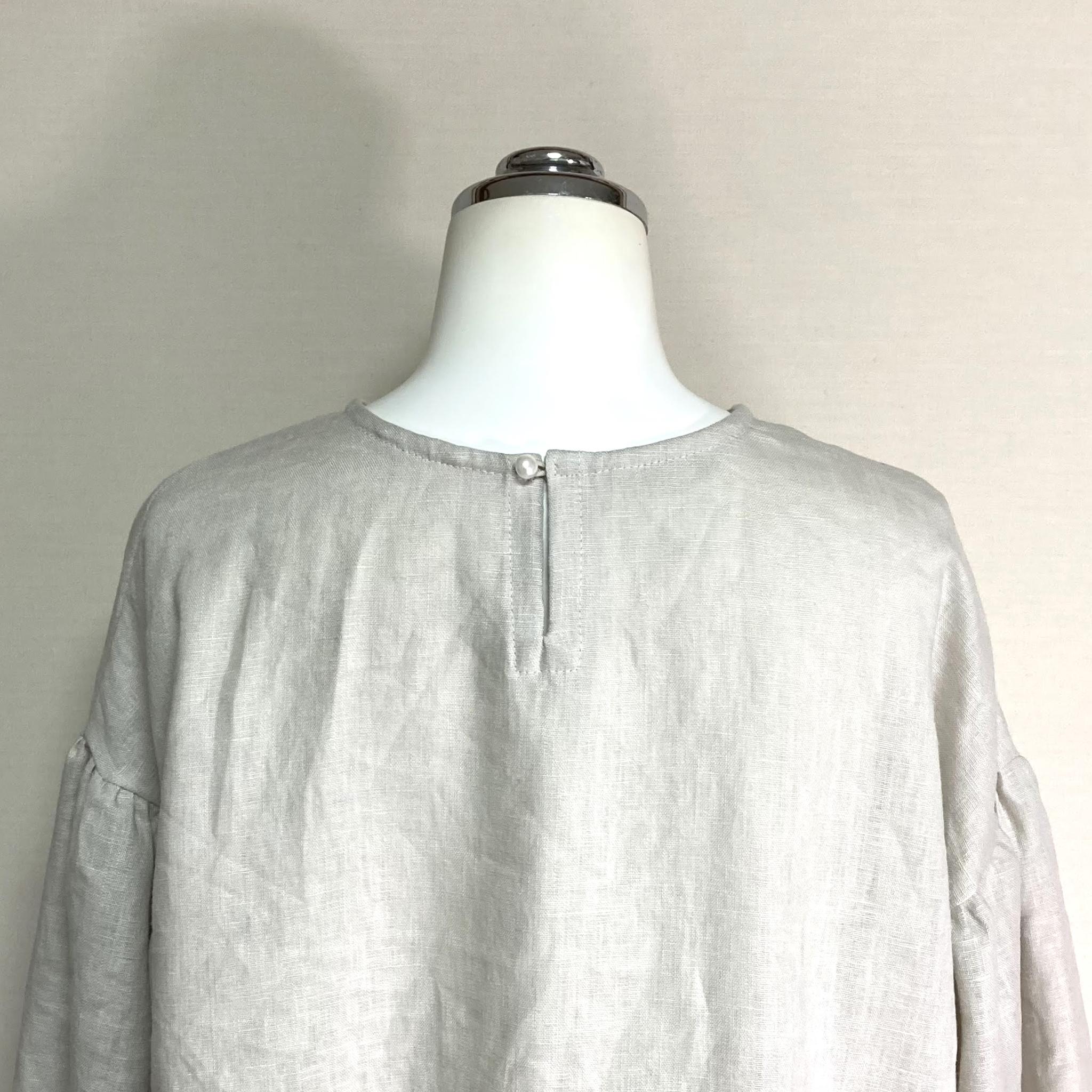 カラーリネン◆アンダーフリルのキャンディブラウス◆ナチュラル◆フリーサイズ（中厚、リネン100％） | 8枚目