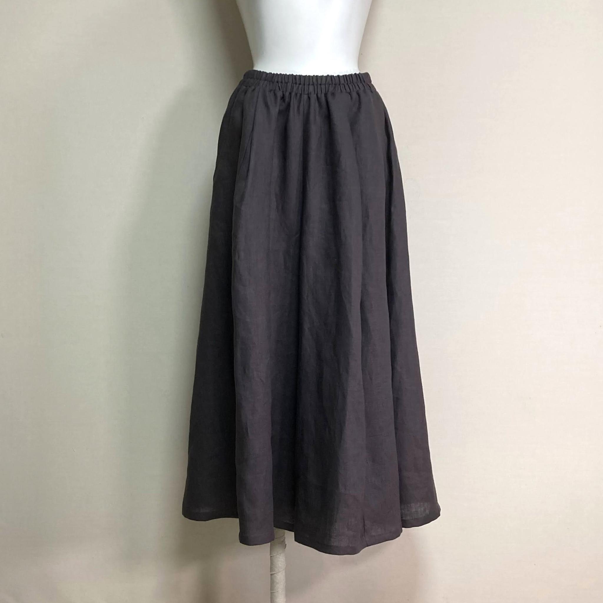 カラーリネン◆Aラインキュロット◆チャコール◆フリーサイズ（中厚、リネン100％） | 3枚目
