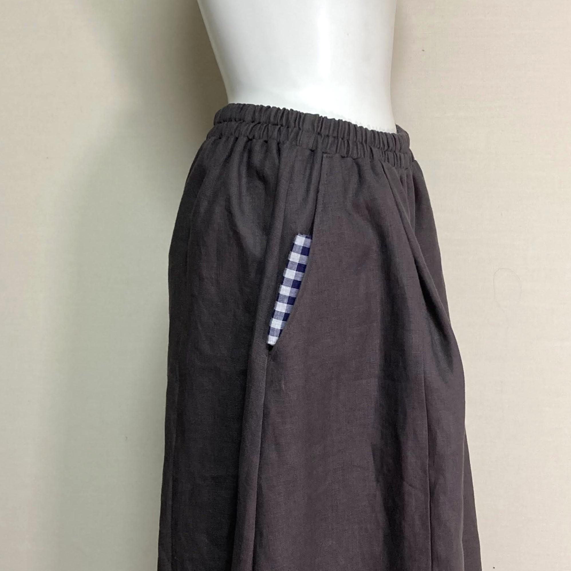 カラーリネン◆Aラインキュロット◆チャコール◆フリーサイズ（中厚、リネン100％） | 5枚目