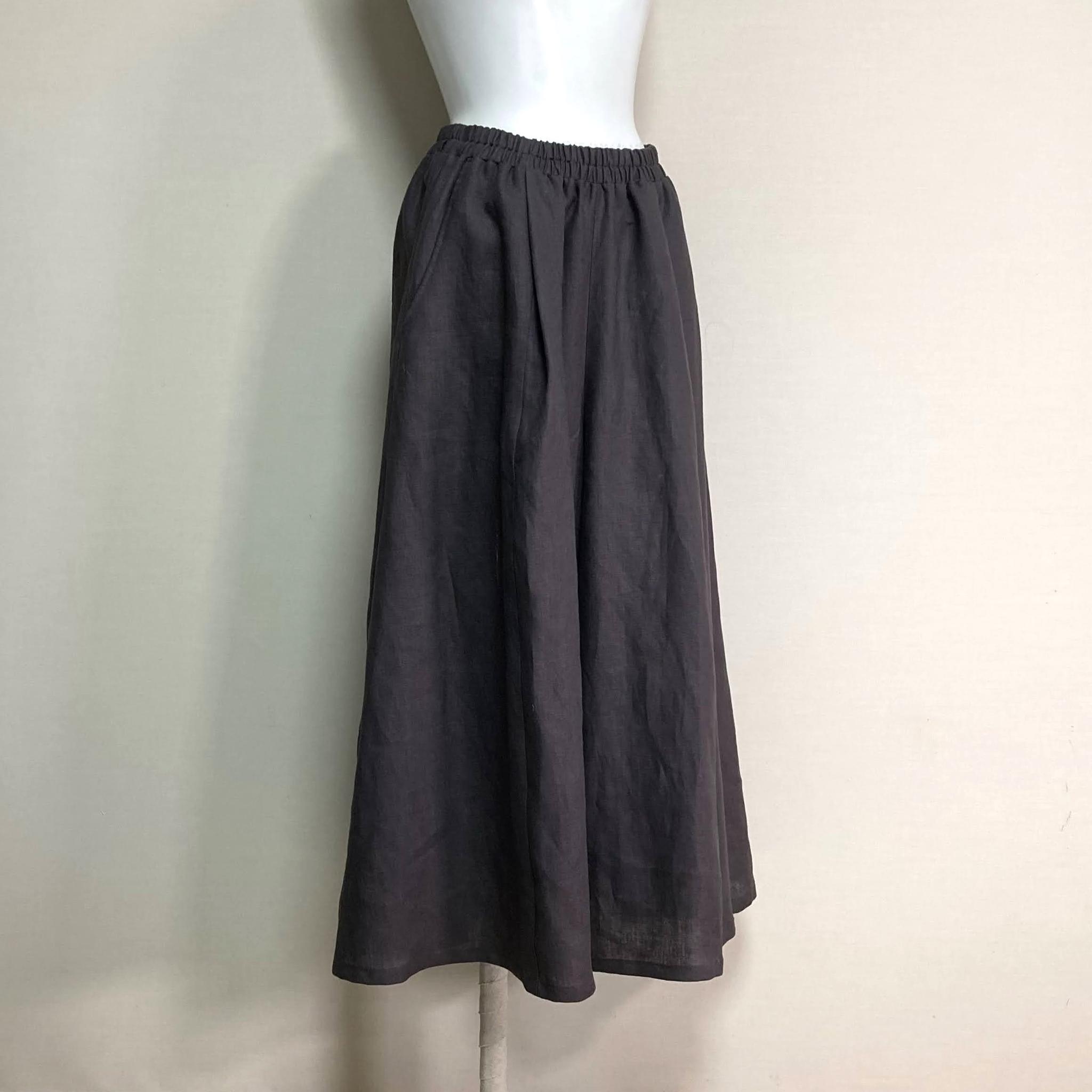 カラーリネン◆Aラインキュロット◆チャコール◆フリーサイズ（中厚、リネン100％） | 6枚目
