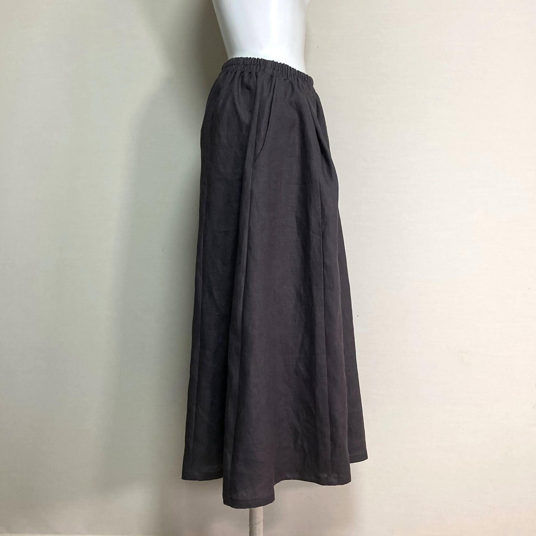 カラーリネン◆Aラインキュロット◆チャコール◆フリーサイズ（中厚、リネン100％） | 7枚目
