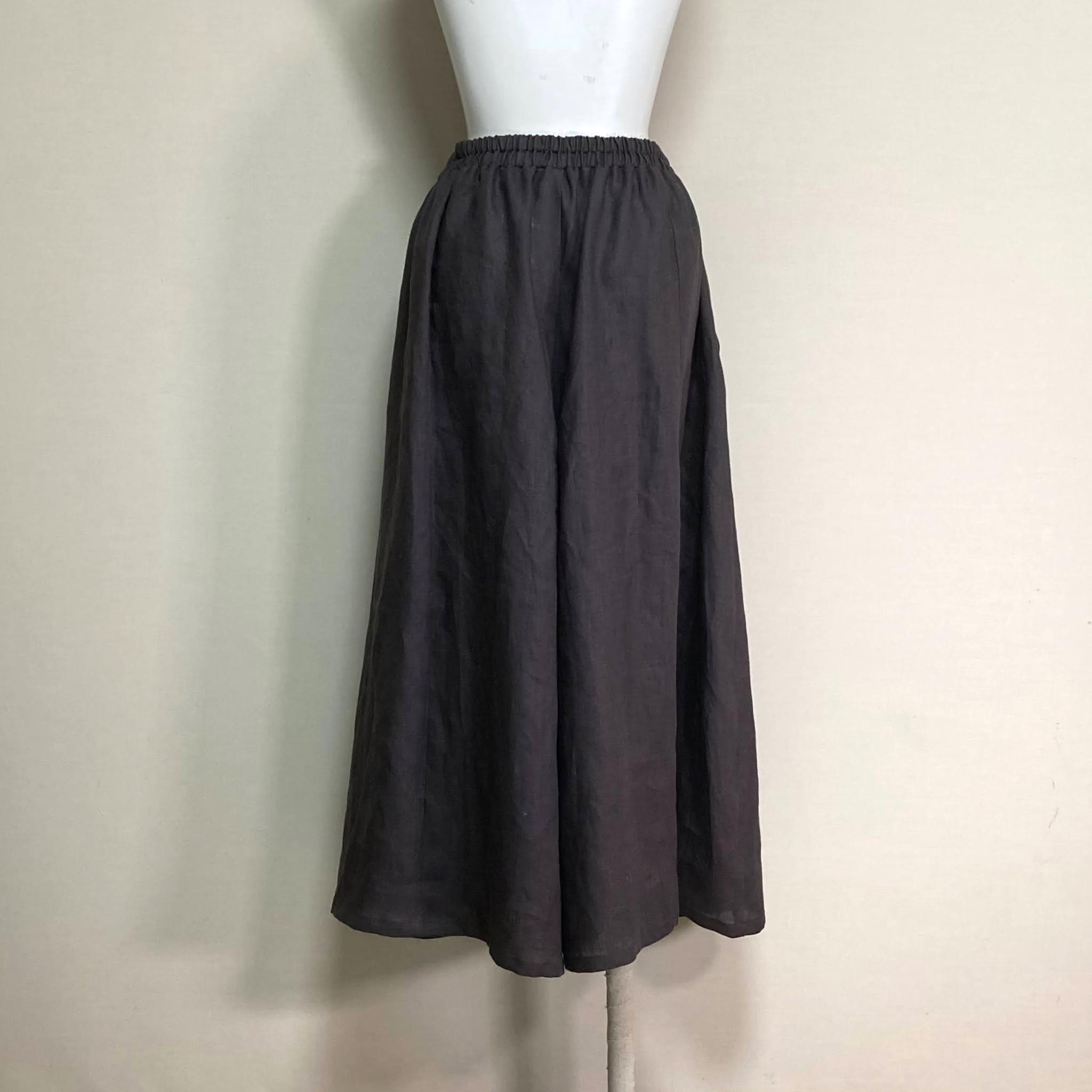 カラーリネン◆Aラインキュロット◆チャコール◆フリーサイズ（中厚、リネン100％） | 8枚目
