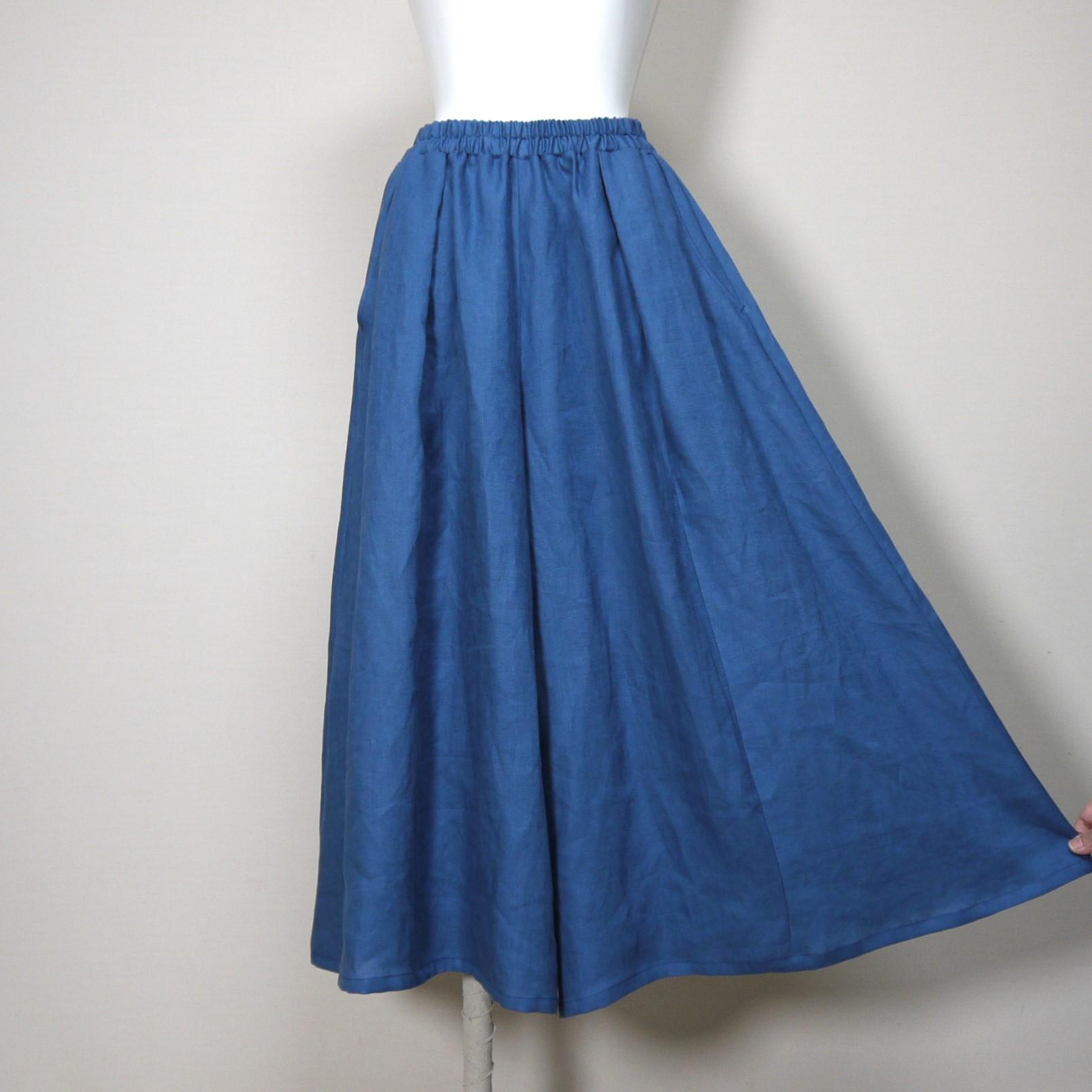 カラーリネン◆Aラインキュロット◆ブルー◆フリーサイズ（中厚、リネン100％） | 2枚目