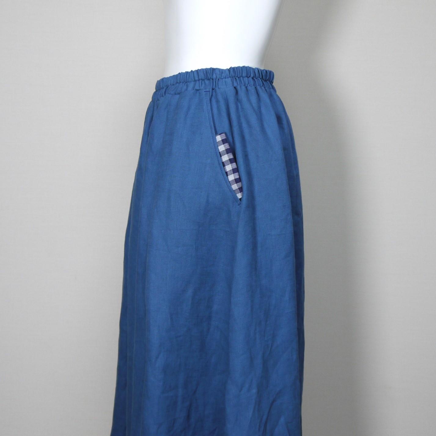 カラーリネン◆Aラインキュロット◆ブルー◆フリーサイズ（中厚、リネン100％） | 5枚目