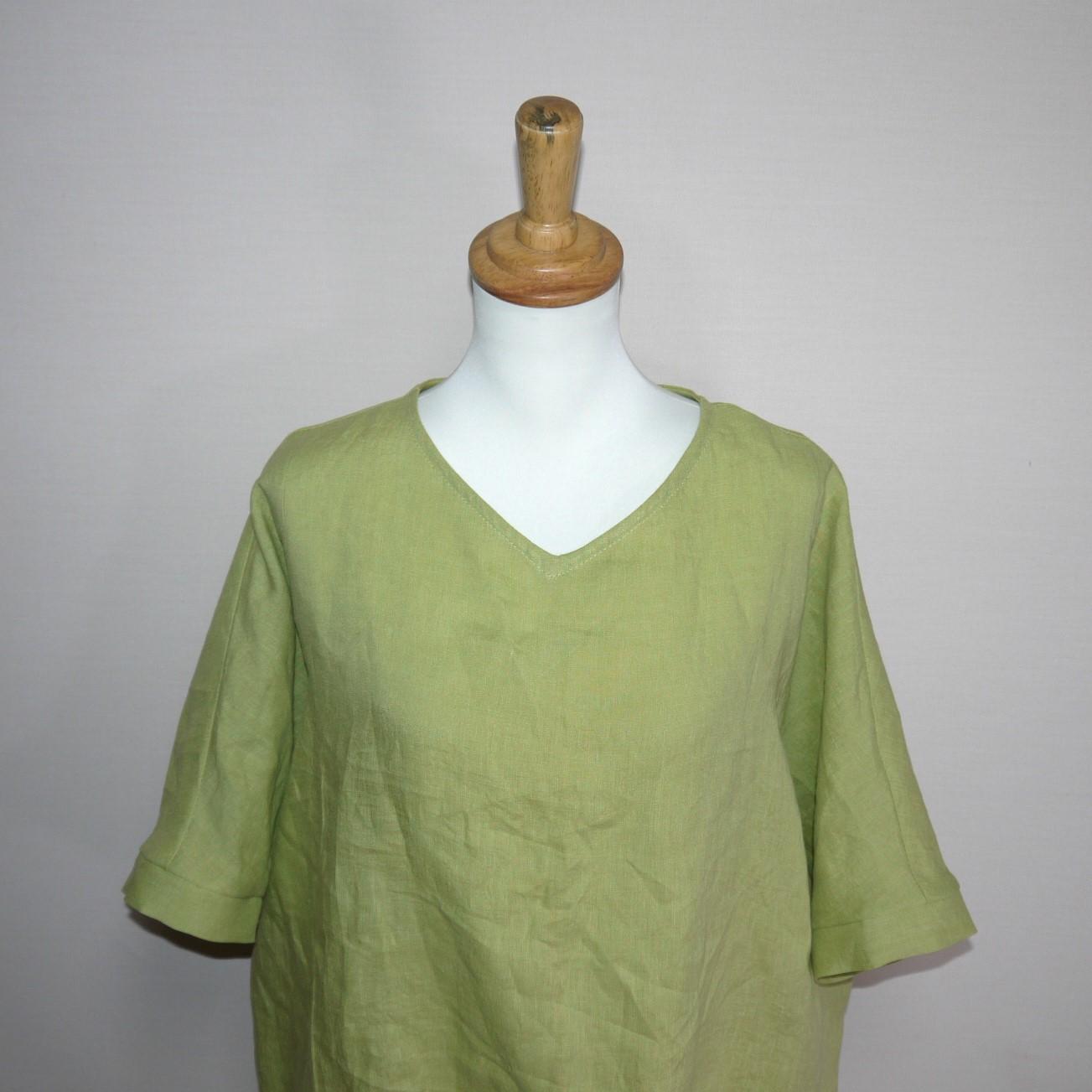 バルーンプルオーバー　Vネック【ナチュラルリネン　ライト】◆ライム◆フリーサイズ（リネン100％） | 3枚目