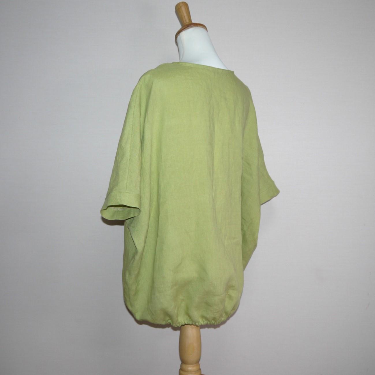 バルーンプルオーバー　Vネック【ナチュラルリネン　ライト】◆ライム◆フリーサイズ（リネン100％） | 7枚目