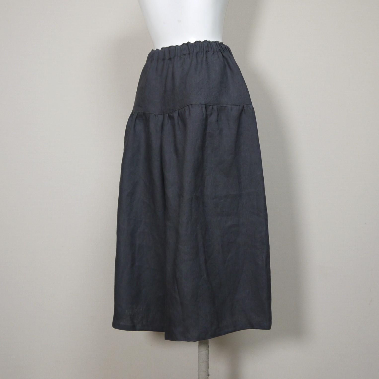 カラーリネン◆ギャザーパンツ◆チャコール◆M・L・LL（中厚、リネン100％） | 6枚目