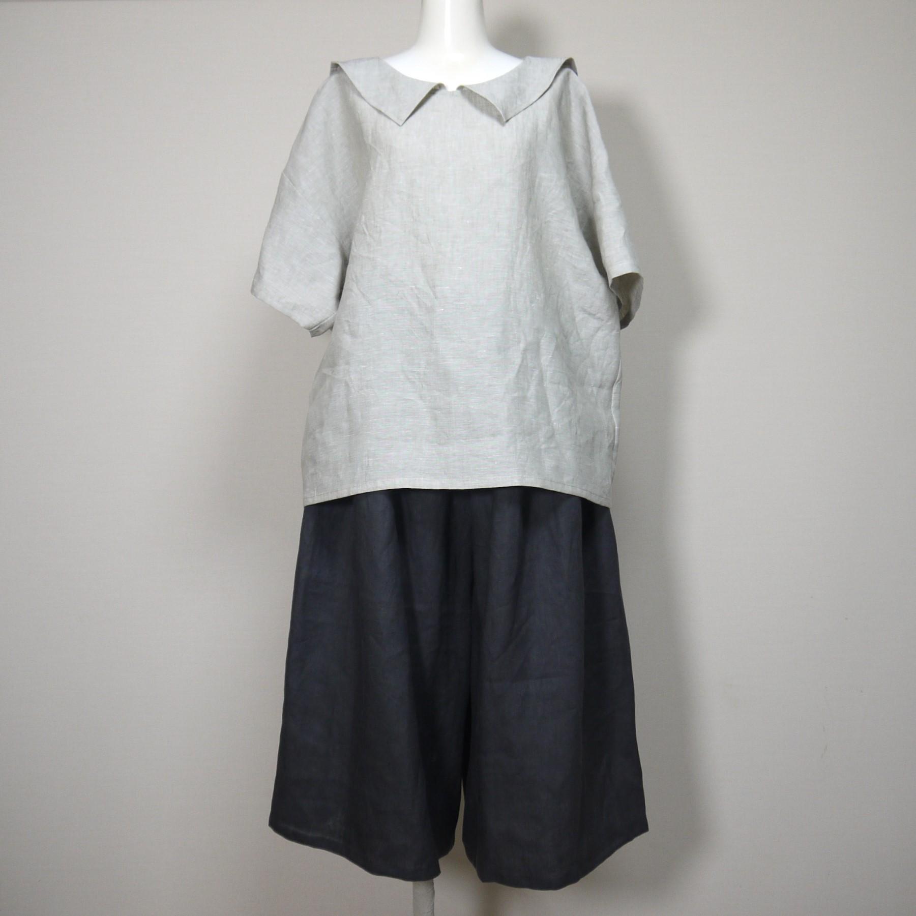 カラーリネン◆ギャザーパンツ◆チャコール◆M・L・LL（中厚、リネン100％） | 8枚目