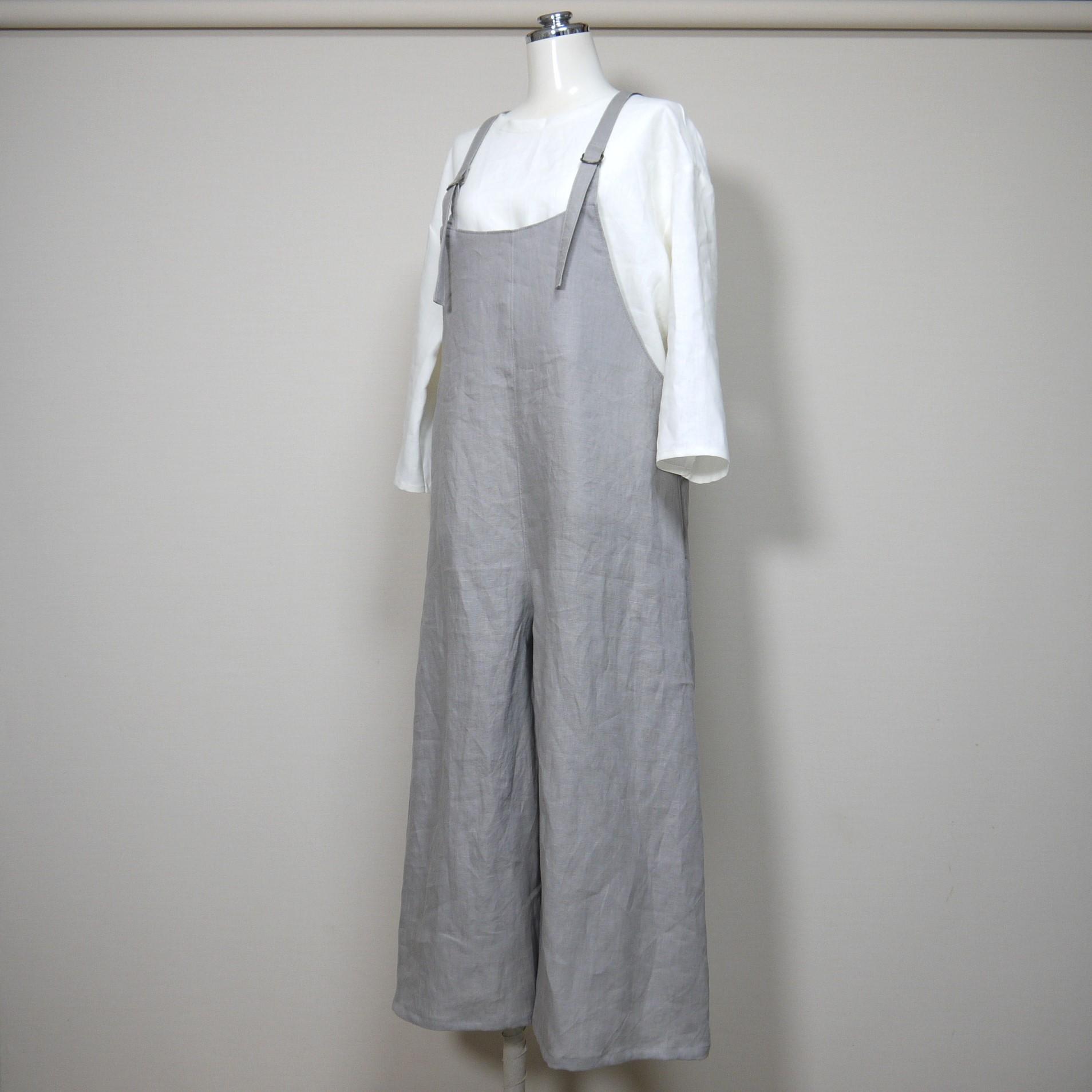 カラーリネン◆サロペットパンツ◆グレージュ◆S・M・L・LL（中厚リネン100％） | 3枚目