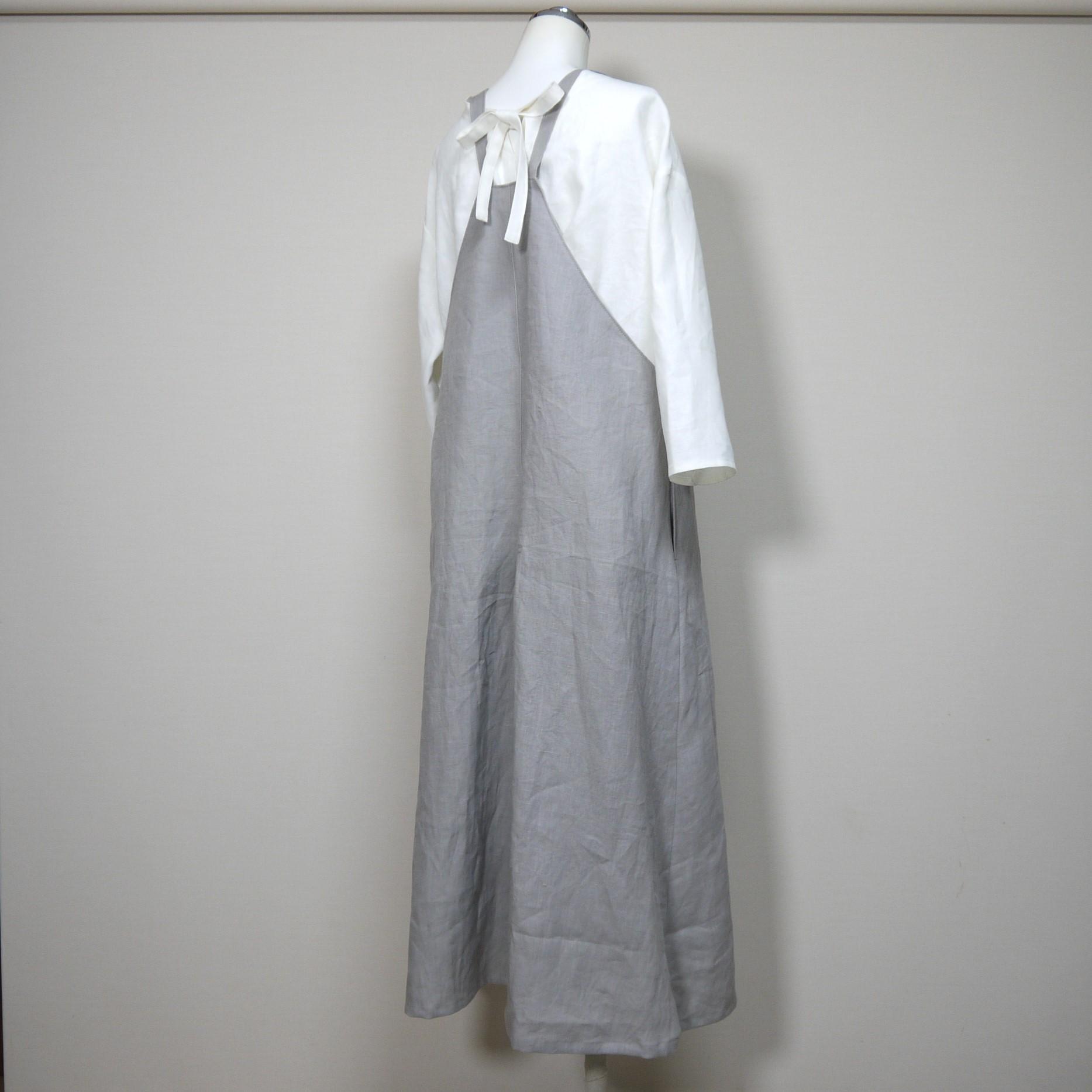 カラーリネン◆サロペットパンツ◆グレージュ◆S・M・L・LL（中厚リネン100％） | 7枚目