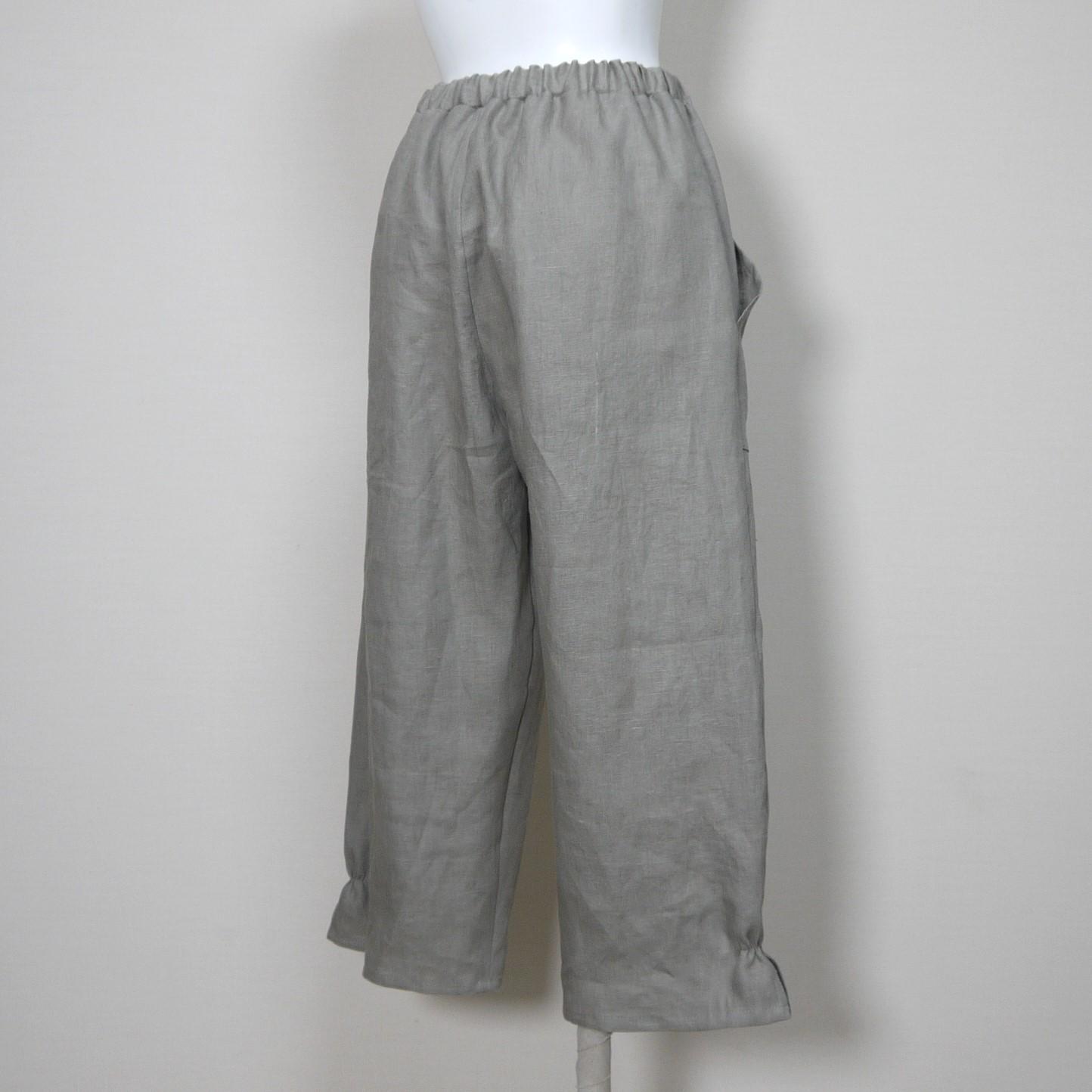 カラーリネン◆ポップスリットパンツ◆オールドカーキ◆フリーサイズ（中厚、リネン100％） | 6枚目
