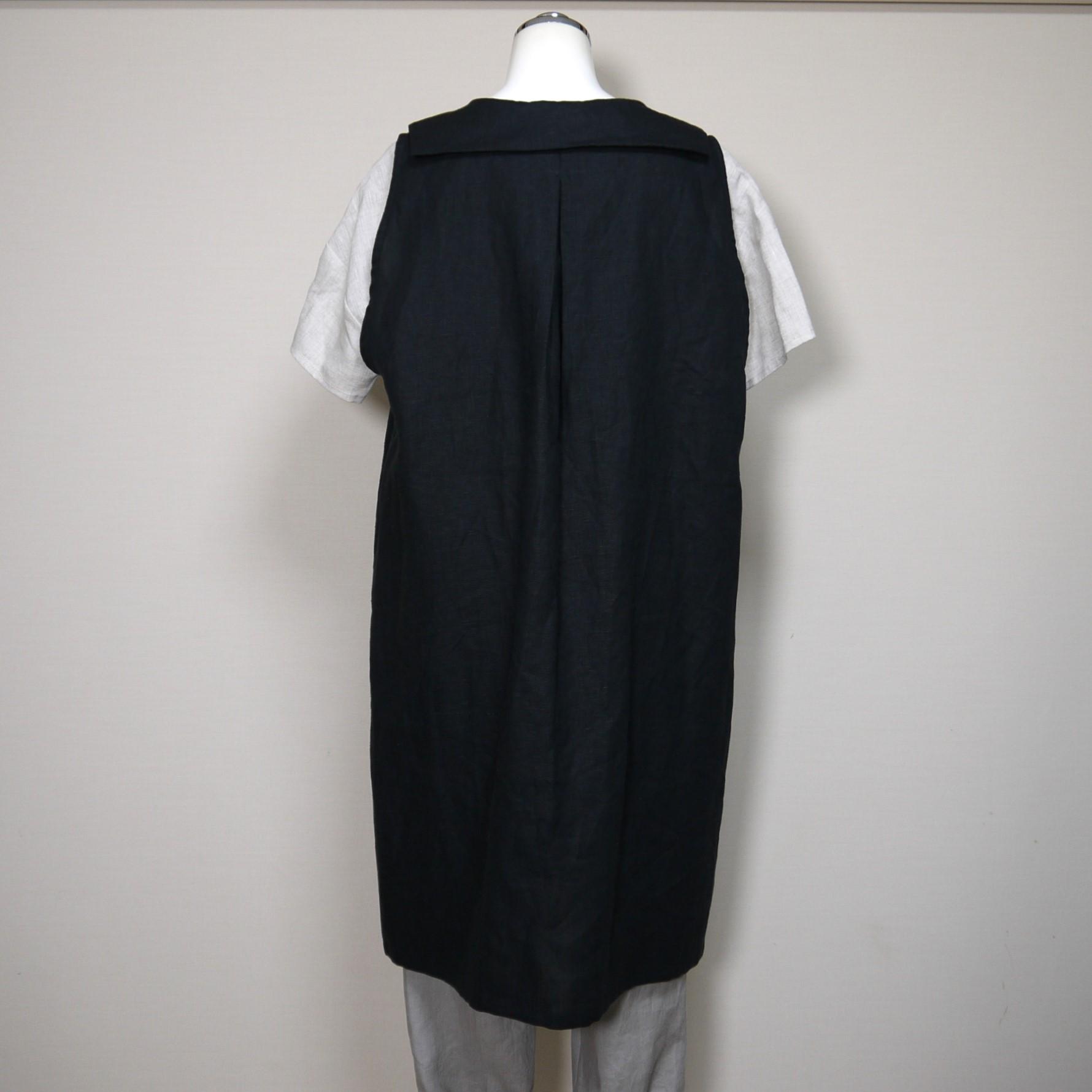 リネン◆プチセーラーのロングジレ◆黒◆フリーサイズ（中厚、リネン100％）～ジレ・ベスト～ | 8枚目