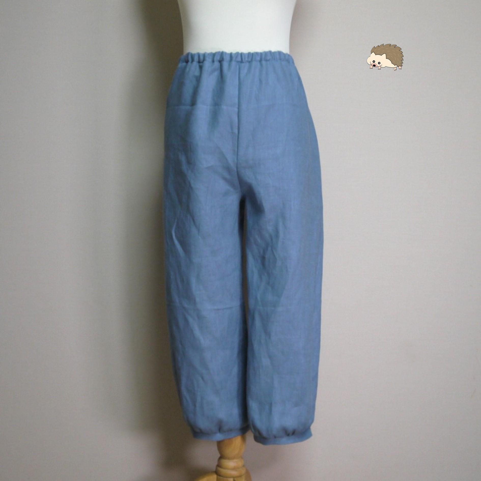 リネン◆イージーパンツ◆オールドブルー◆M・L（中厚、リネン100％） | 2枚目