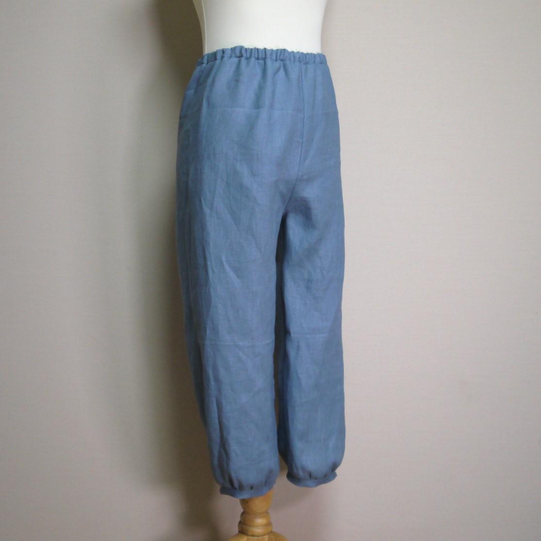 リネン◆イージーパンツ◆オールドブルー◆M・L（中厚、リネン100％） | 4枚目
