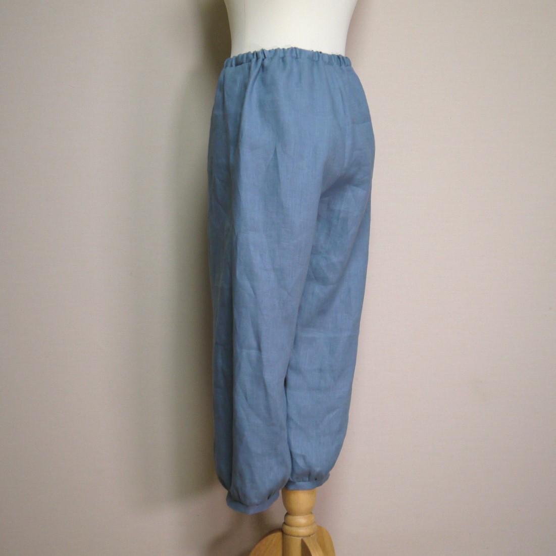 リネン◆イージーパンツ◆オールドブルー◆M・L（中厚、リネン100％） | 6枚目