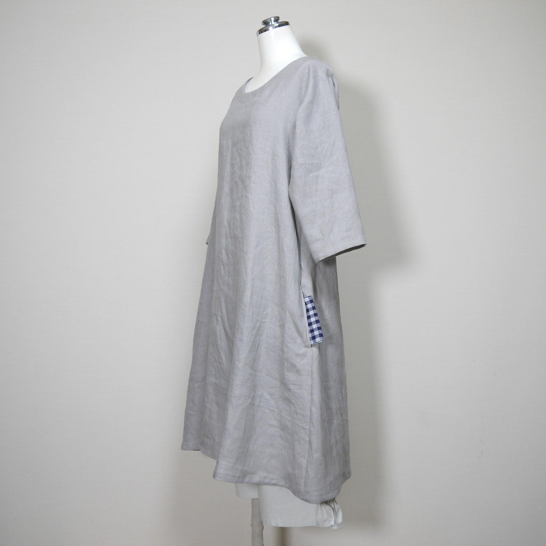 リネン◆魔女ワンピ★丸衿仕様★七分袖◆グレージュ◆フリーサイズ（中厚リネン100％）★ワンピース★ | 3枚目