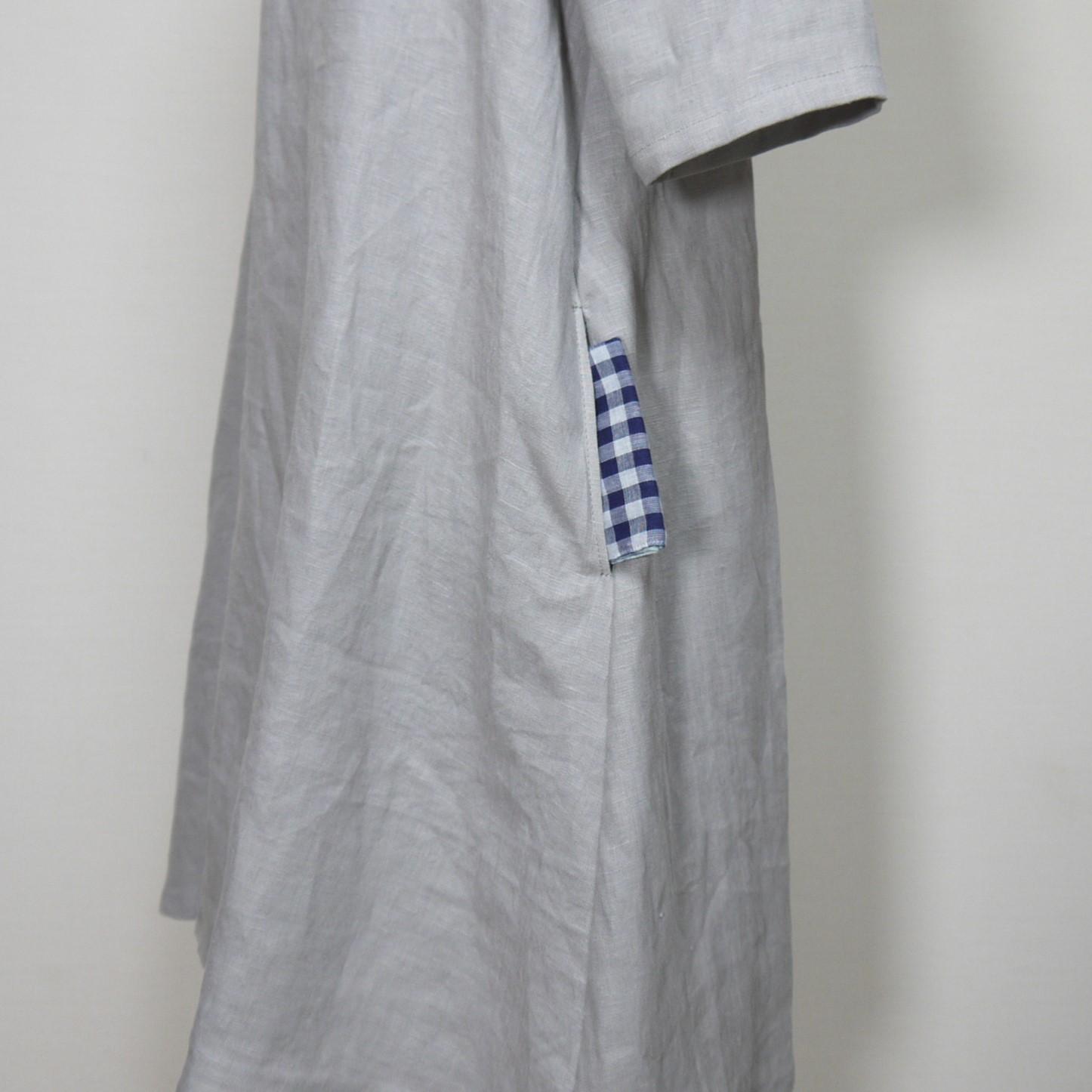 リネン◆魔女ワンピ★丸衿仕様★七分袖◆グレージュ◆フリーサイズ（中厚リネン100％）★ワンピース★ | 4枚目