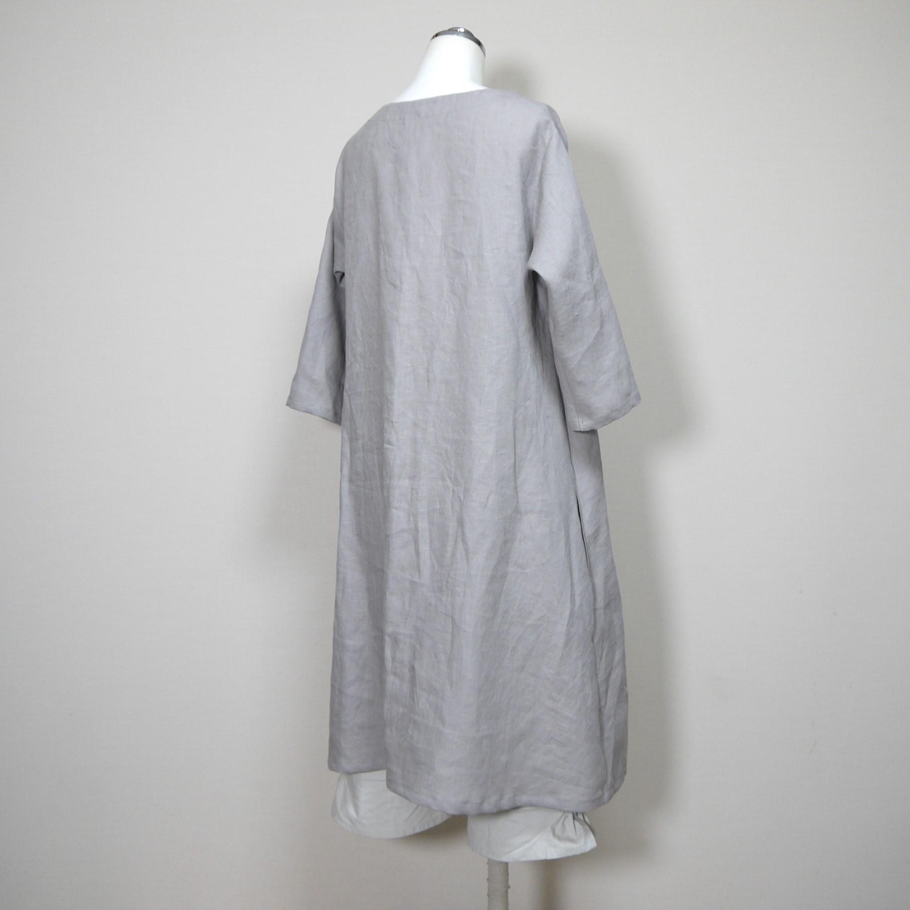 リネン◆魔女ワンピ★丸衿仕様★七分袖◆グレージュ◆フリーサイズ（中厚リネン100％）★ワンピース★ | 5枚目