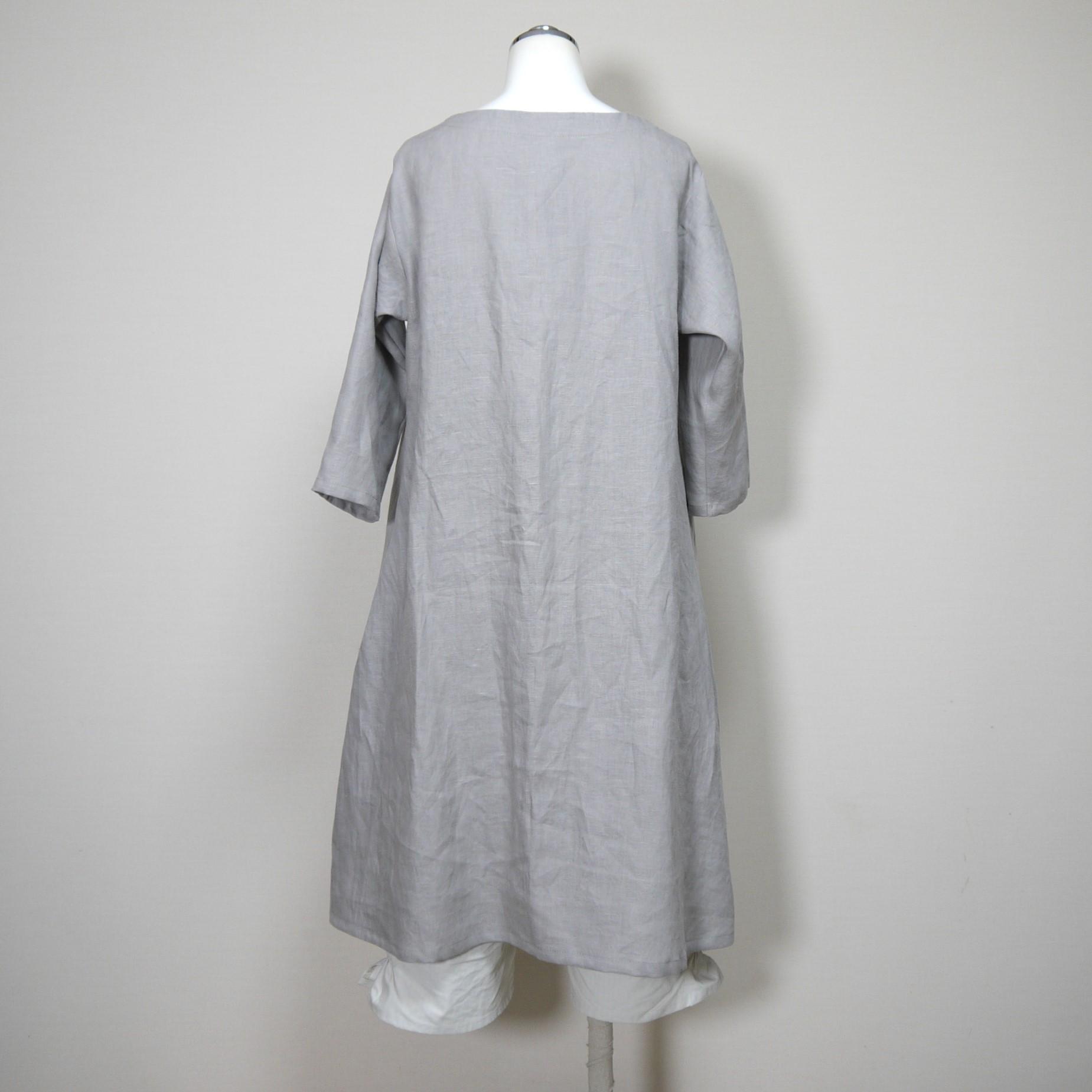 リネン◆魔女ワンピ★丸衿仕様★七分袖◆グレージュ◆フリーサイズ（中厚リネン100％）★ワンピース★ | 6枚目