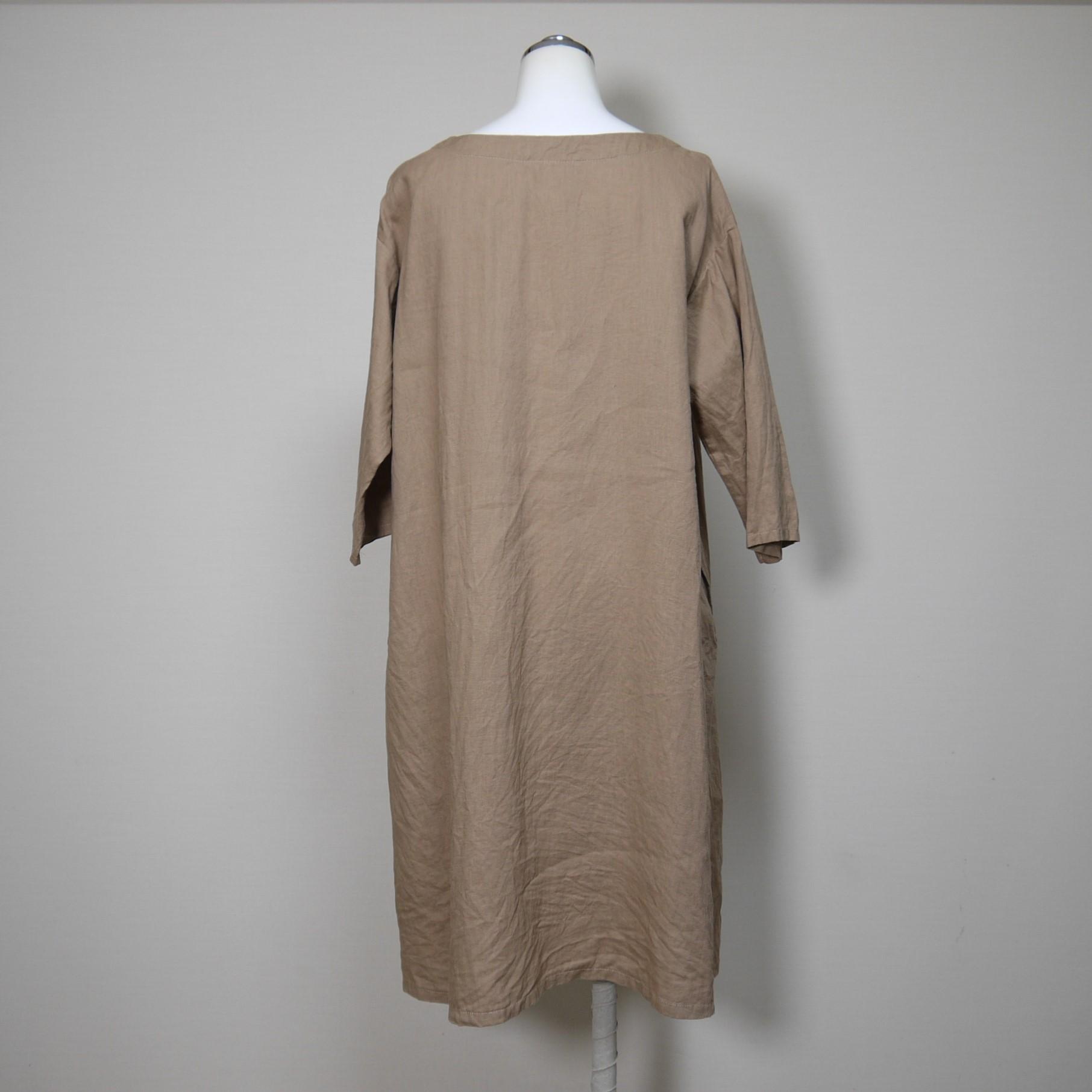 さらっとリネン◆魔女ワンピ　七分袖◆ライトキャメル◆フリーサイズ◆（中厚、リネン100％）～リネンのワンピース～ | 7枚目