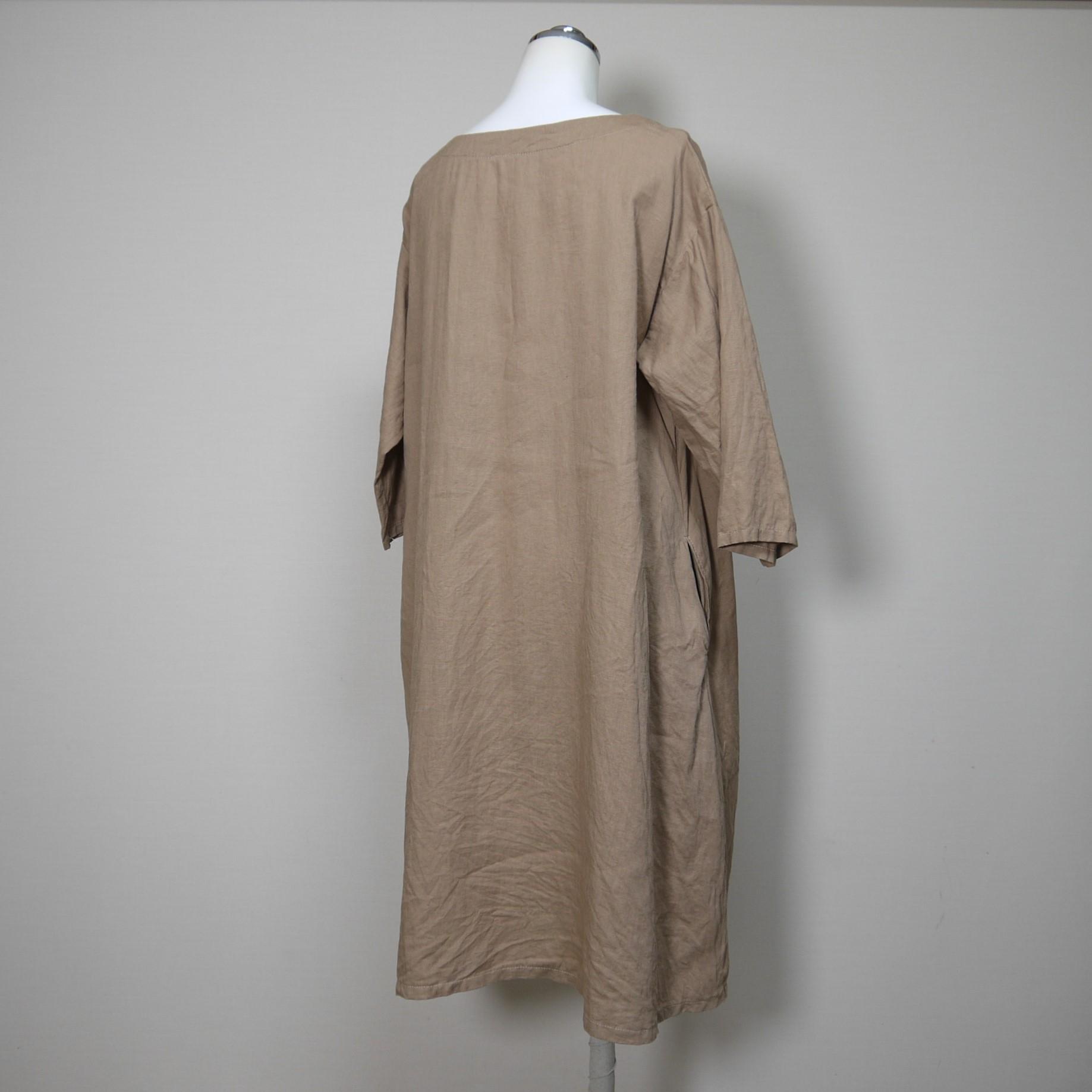 さらっとリネン◆魔女ワンピ　七分袖◆ライトキャメル◆フリーサイズ◆（中厚、リネン100％）～リネンのワンピース～ | 8枚目