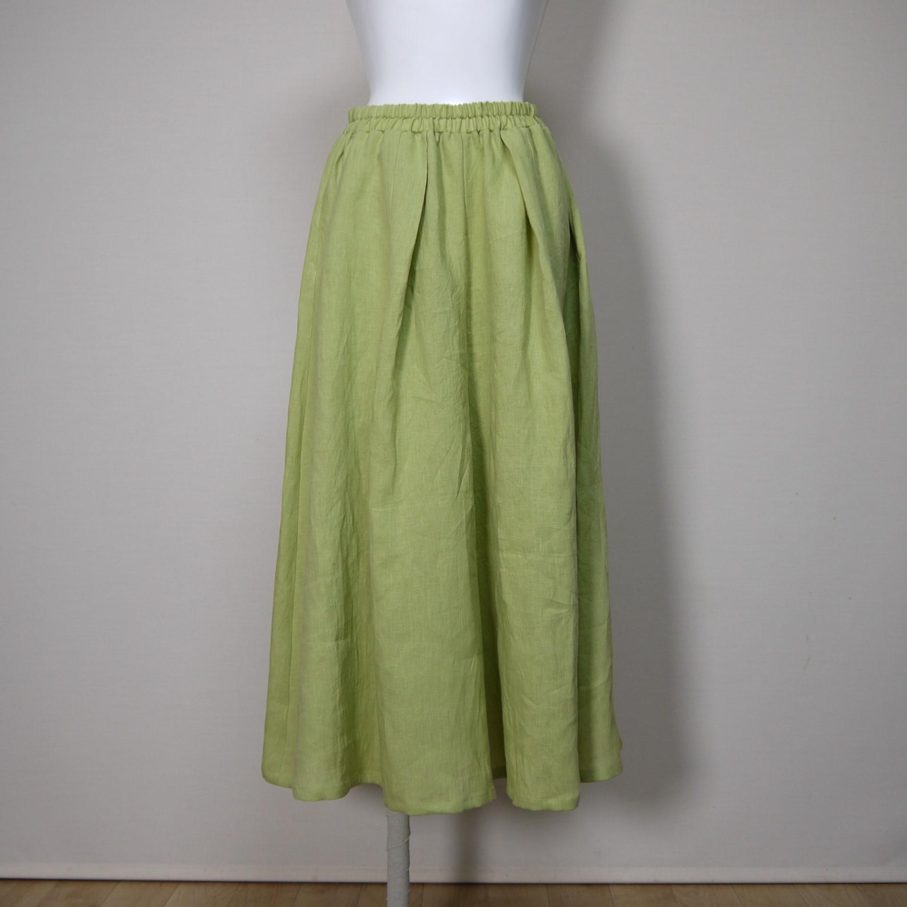 Aラインキュロット◆【ナチュラルリネン　ライト】◆ライム◆フリーサイズ（リネン100％） | 2枚目