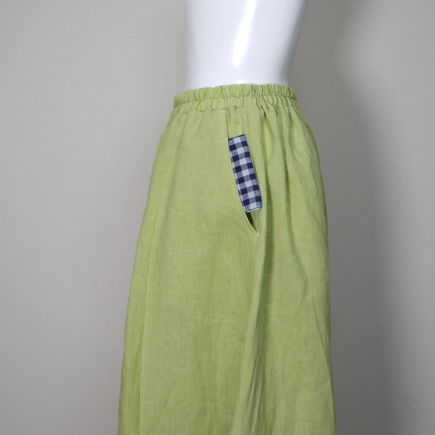 Aラインキュロット◆【ナチュラルリネン　ライト】◆ライム◆フリーサイズ（リネン100％） | 4枚目