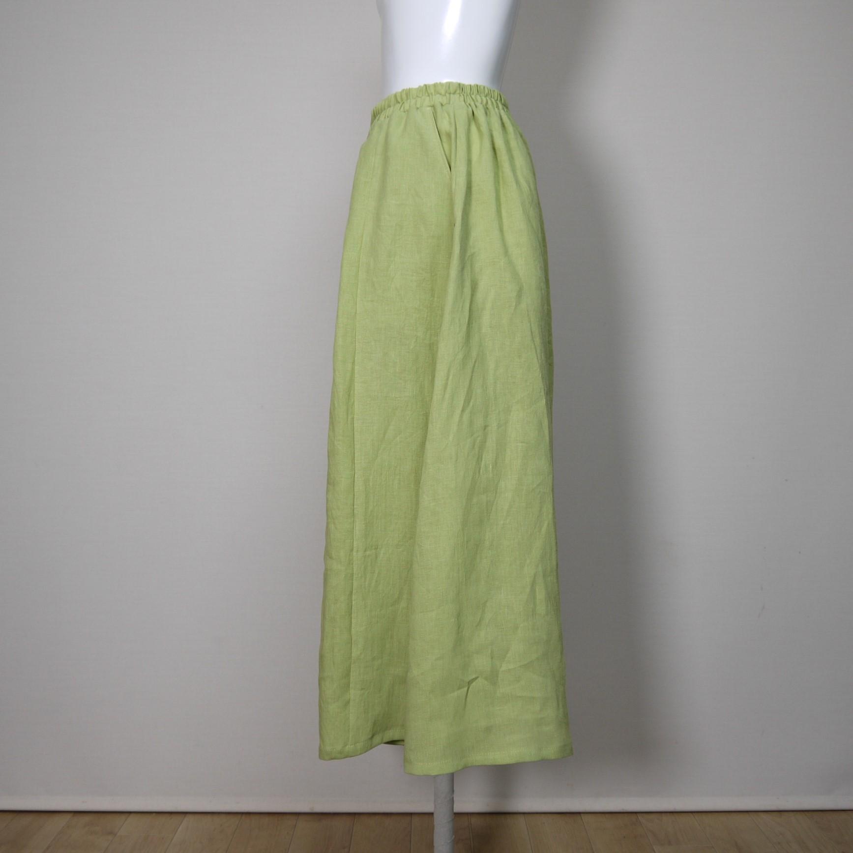 Aラインキュロット◆【ナチュラルリネン　ライト】◆ライム◆フリーサイズ（リネン100％） | 5枚目
