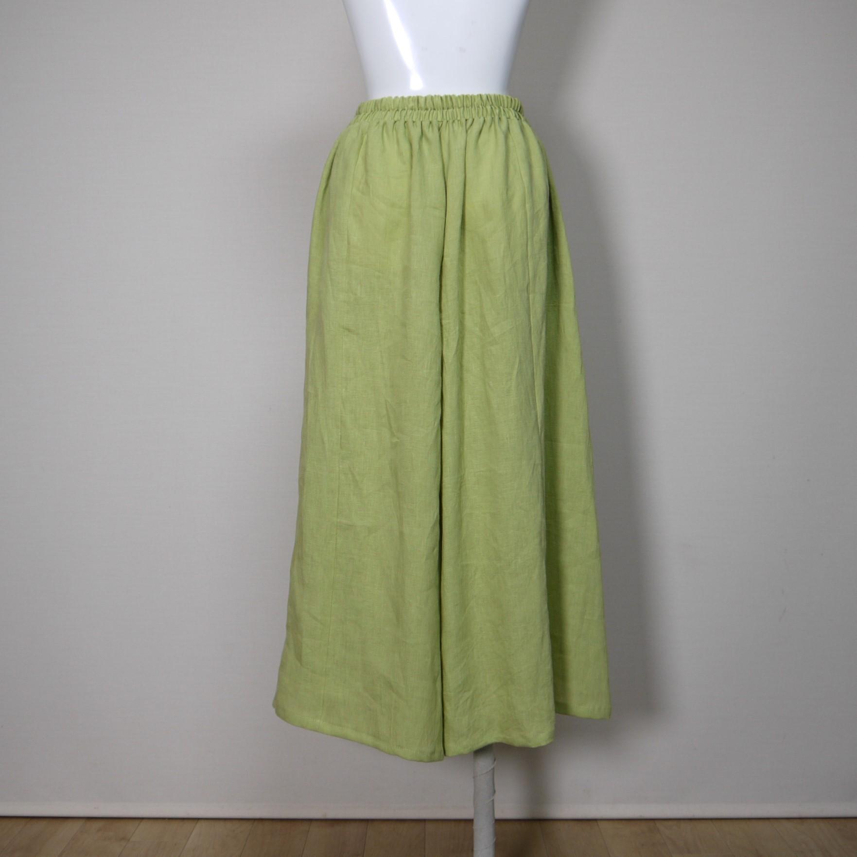 Aラインキュロット◆【ナチュラルリネン　ライト】◆ライム◆フリーサイズ（リネン100％） | 7枚目
