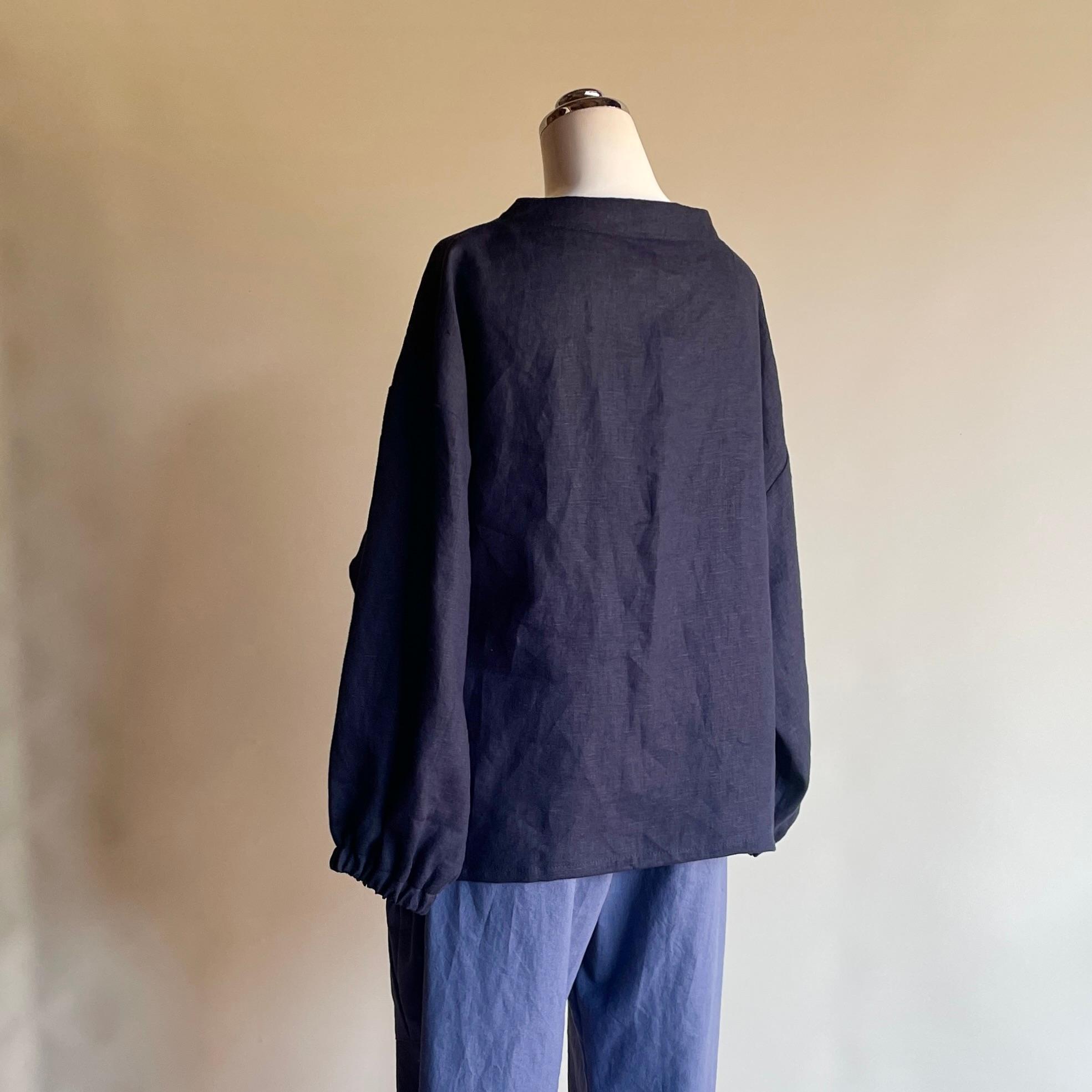 リネン◆ボトルネックブラウス◆ネイビー◆M・L・LL（リネン100％、中厚） | 6枚目