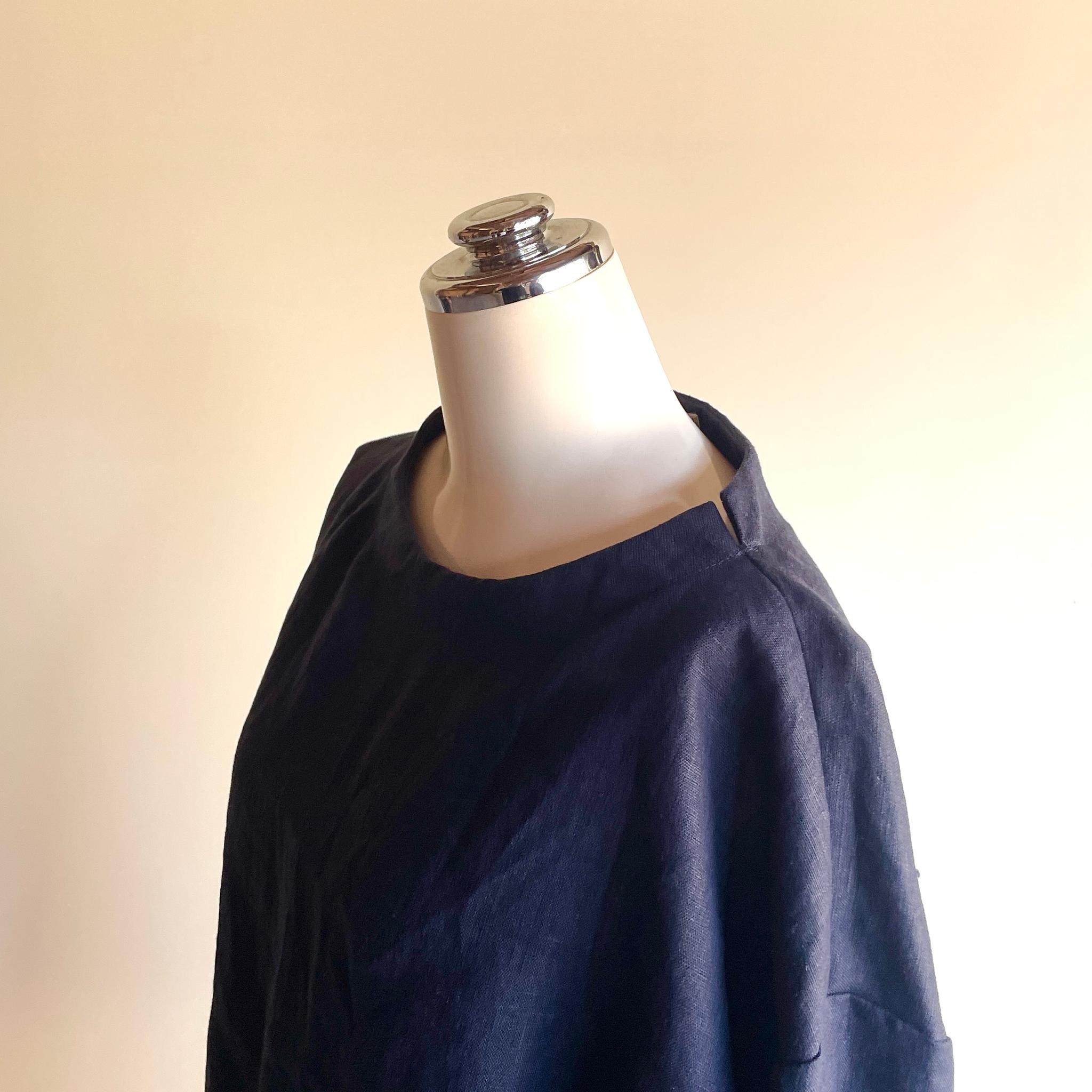 リネン◆ボトルネックブラウス◆ネイビー◆M・L・LL（リネン100％、中厚） | 8枚目