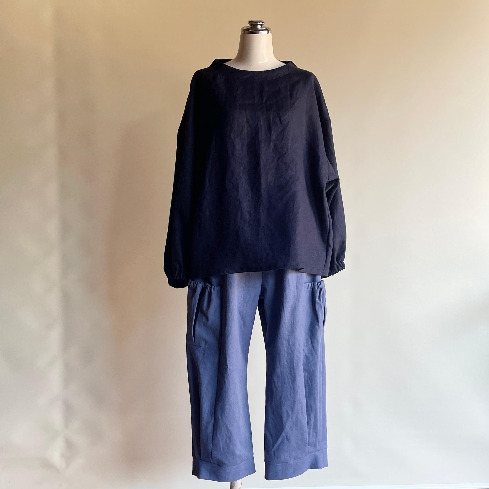 リネン◆ボトルネックブラウス◆ネイビー◆M・L・LL（リネン100％、中厚） | 9枚目