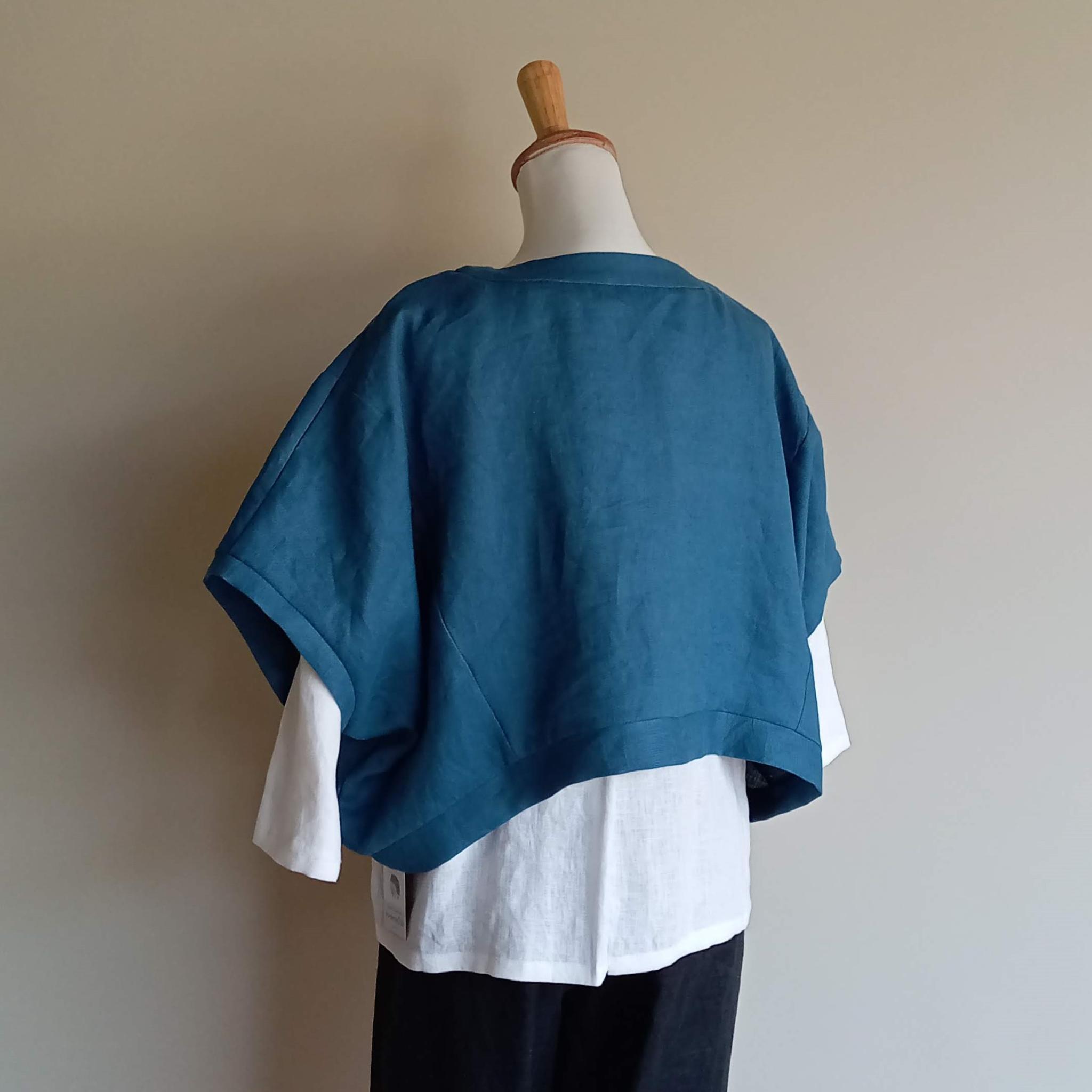 カラーリネン◆ショートプルオーバー◆ブルー◆フリーサイズ(中厚、リネン100%) | 5枚目