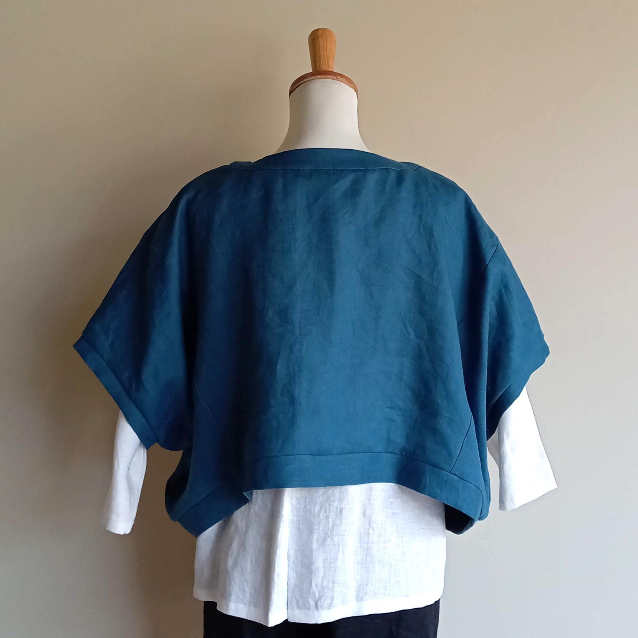 カラーリネン◆ショートプルオーバー◆ブルー◆フリーサイズ(中厚、リネン100%) | 6枚目