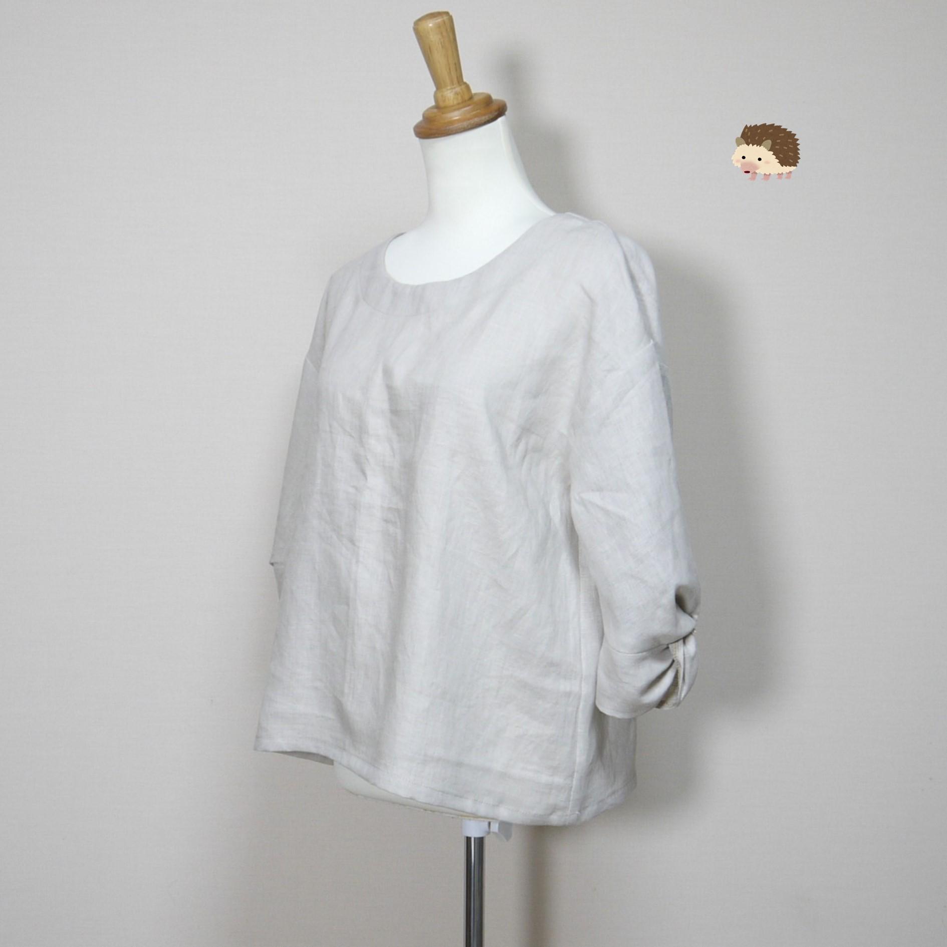 カラーリネン◆ツイストブラウス 六分袖◆ナチュラル◆フリーサイズ(中厚、リネン100%)1枚目の画像