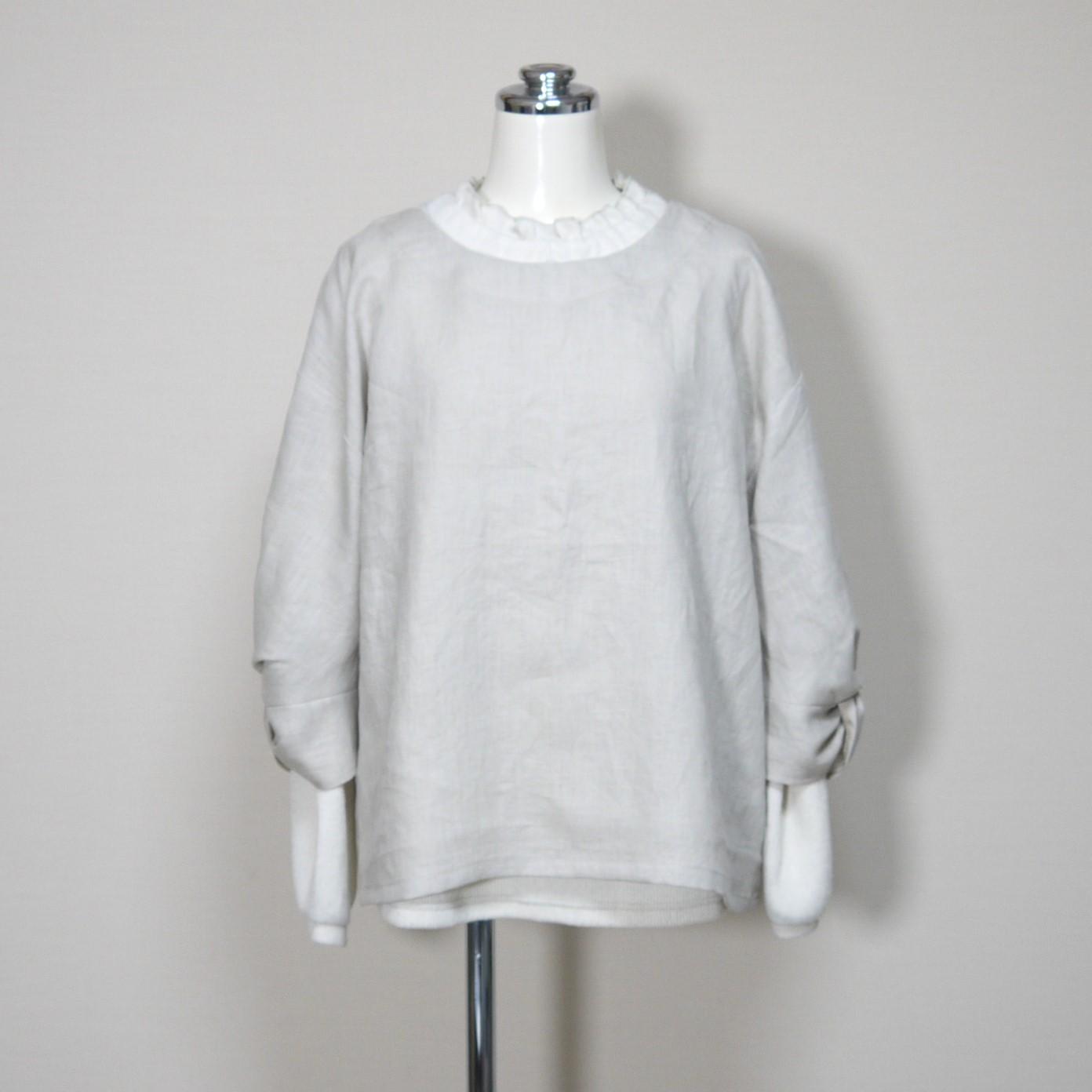 カラーリネン◆ツイストブラウス 六分袖◆ナチュラル◆フリーサイズ(中厚、リネン100%) | 2枚目