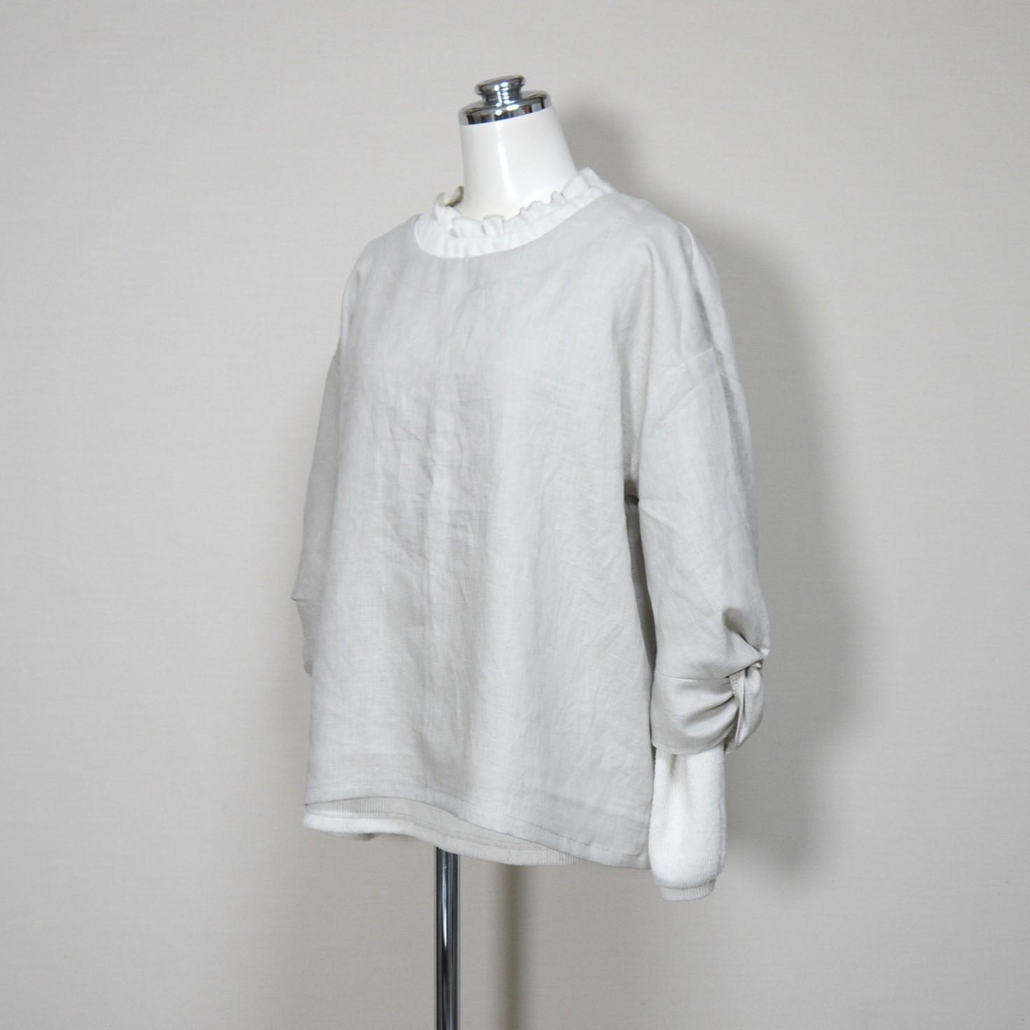 カラーリネン◆ツイストブラウス 六分袖◆ナチュラル◆フリーサイズ(中厚、リネン100%) | 3枚目