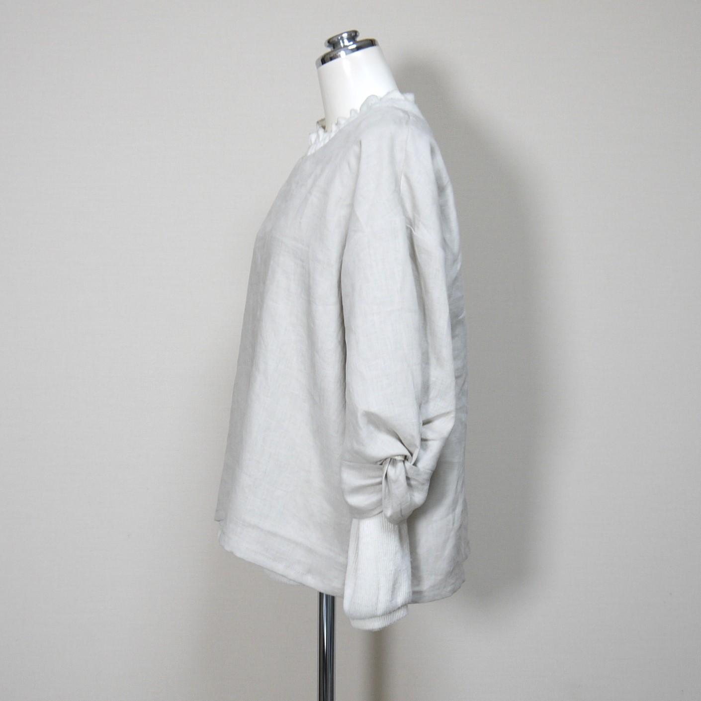 カラーリネン◆ツイストブラウス 六分袖◆ナチュラル◆フリーサイズ(中厚、リネン100%) | 4枚目