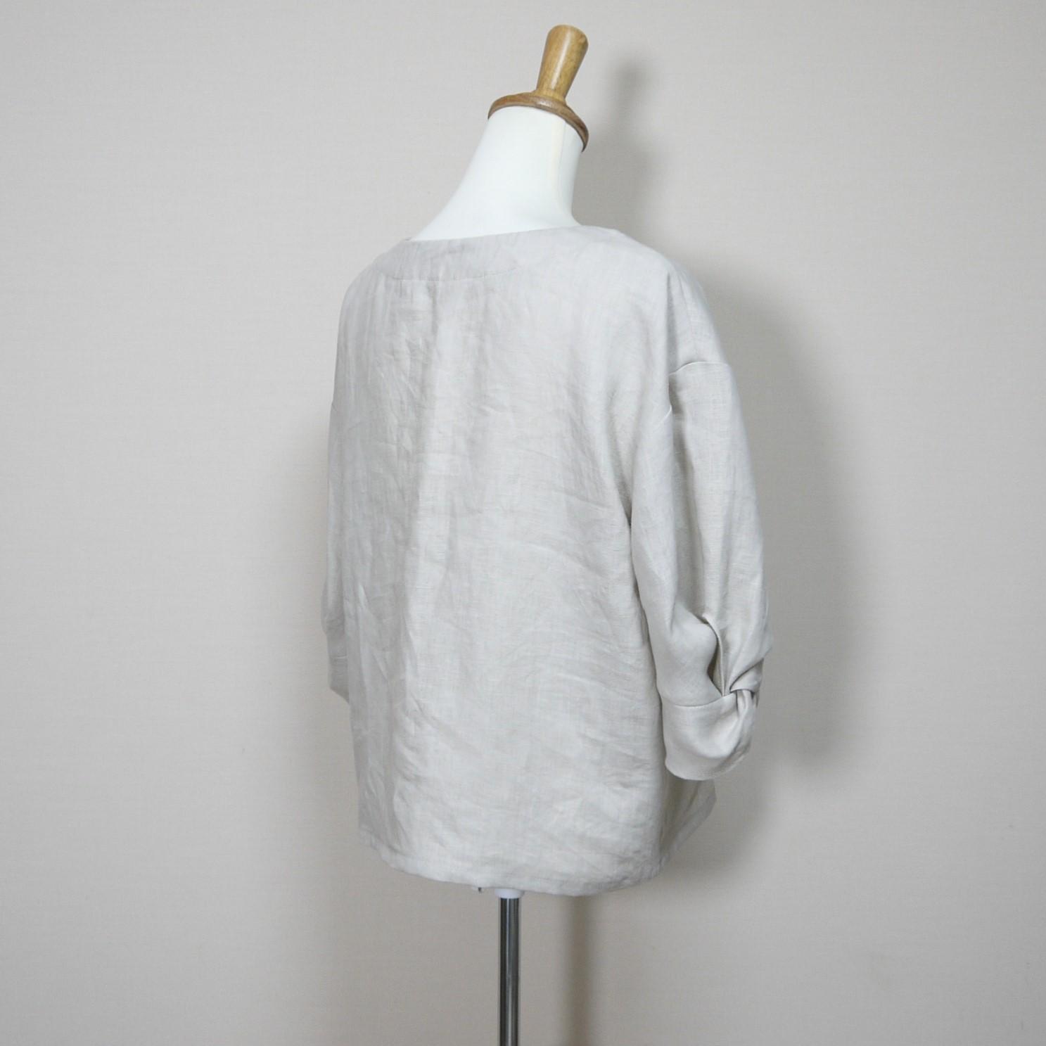 カラーリネン◆ツイストブラウス 六分袖◆ナチュラル◆フリーサイズ(中厚、リネン100%) | 6枚目