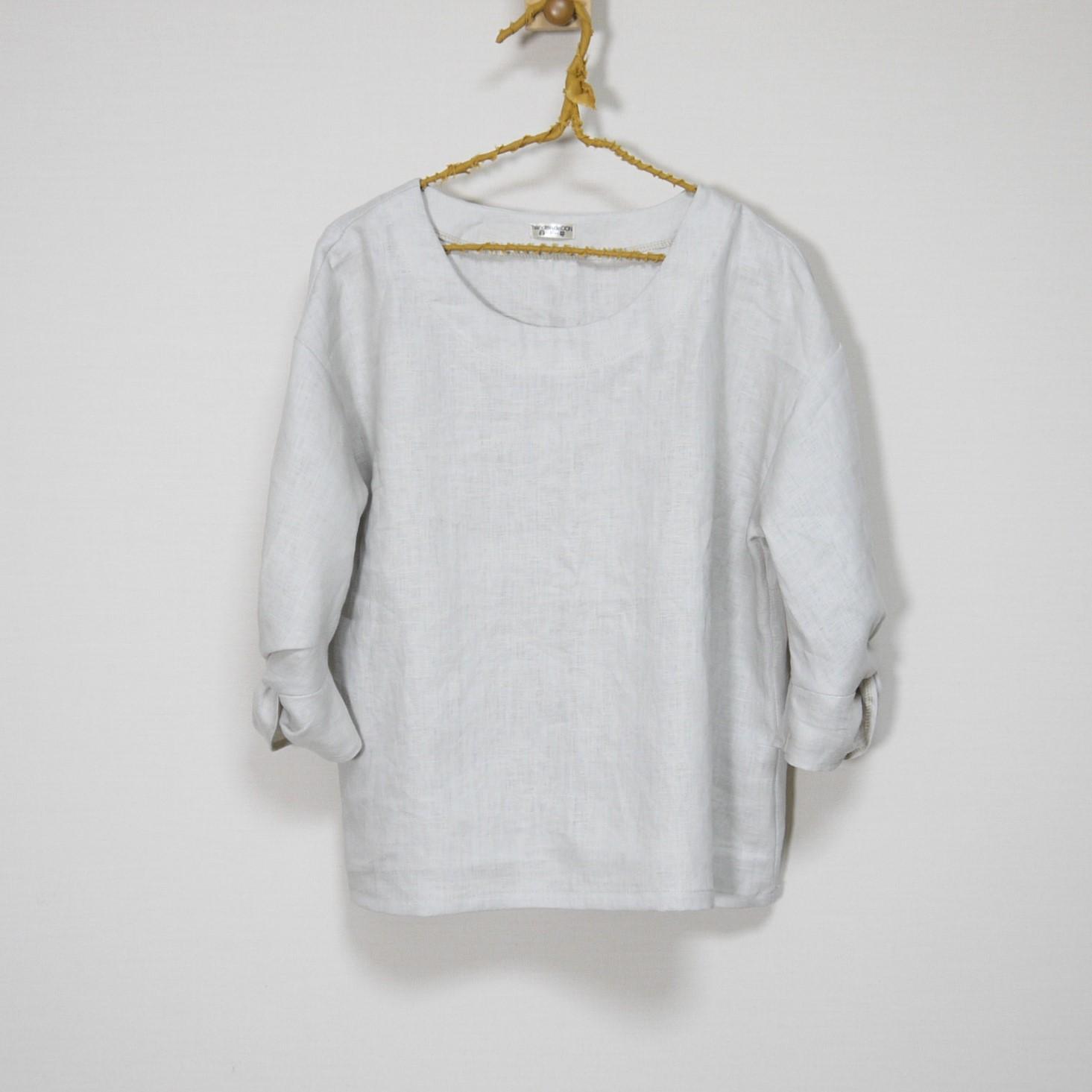 カラーリネン◆ツイストブラウス 六分袖◆ナチュラル◆フリーサイズ(中厚、リネン100%) | 8枚目