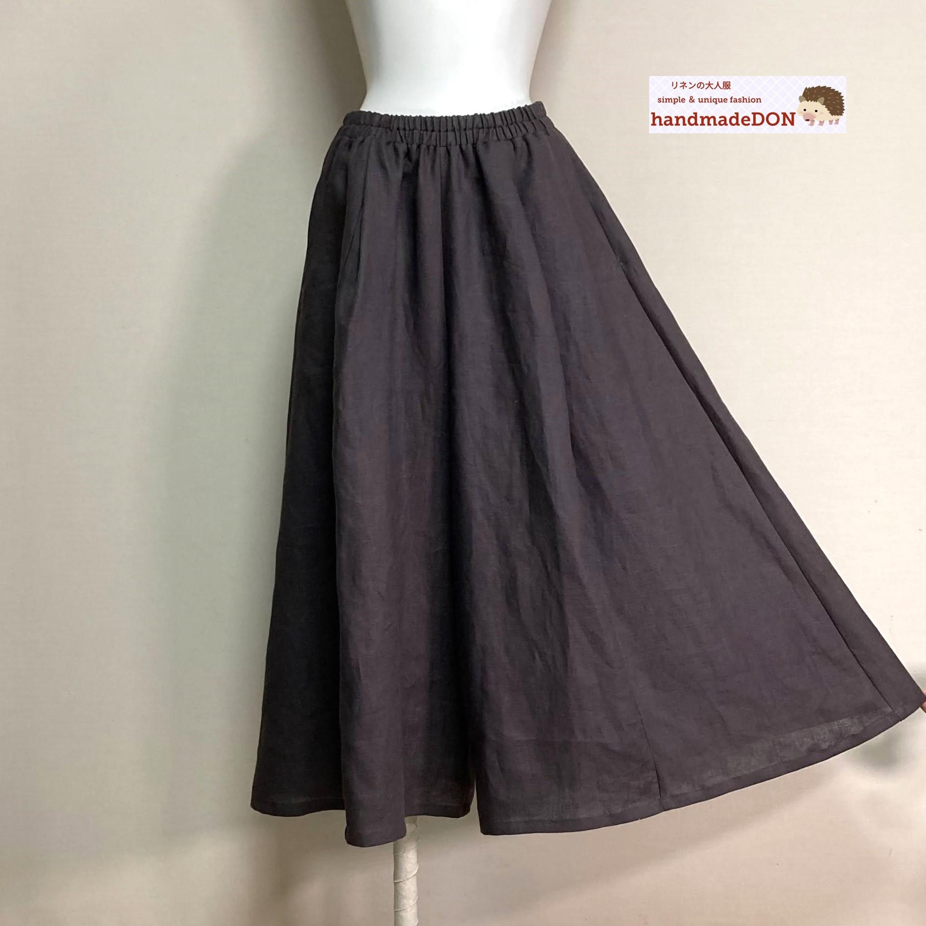 カラーリネン◆Aラインキュロット◆チャコール◆フリーサイズ(中厚、リネン100%)1枚目の画像